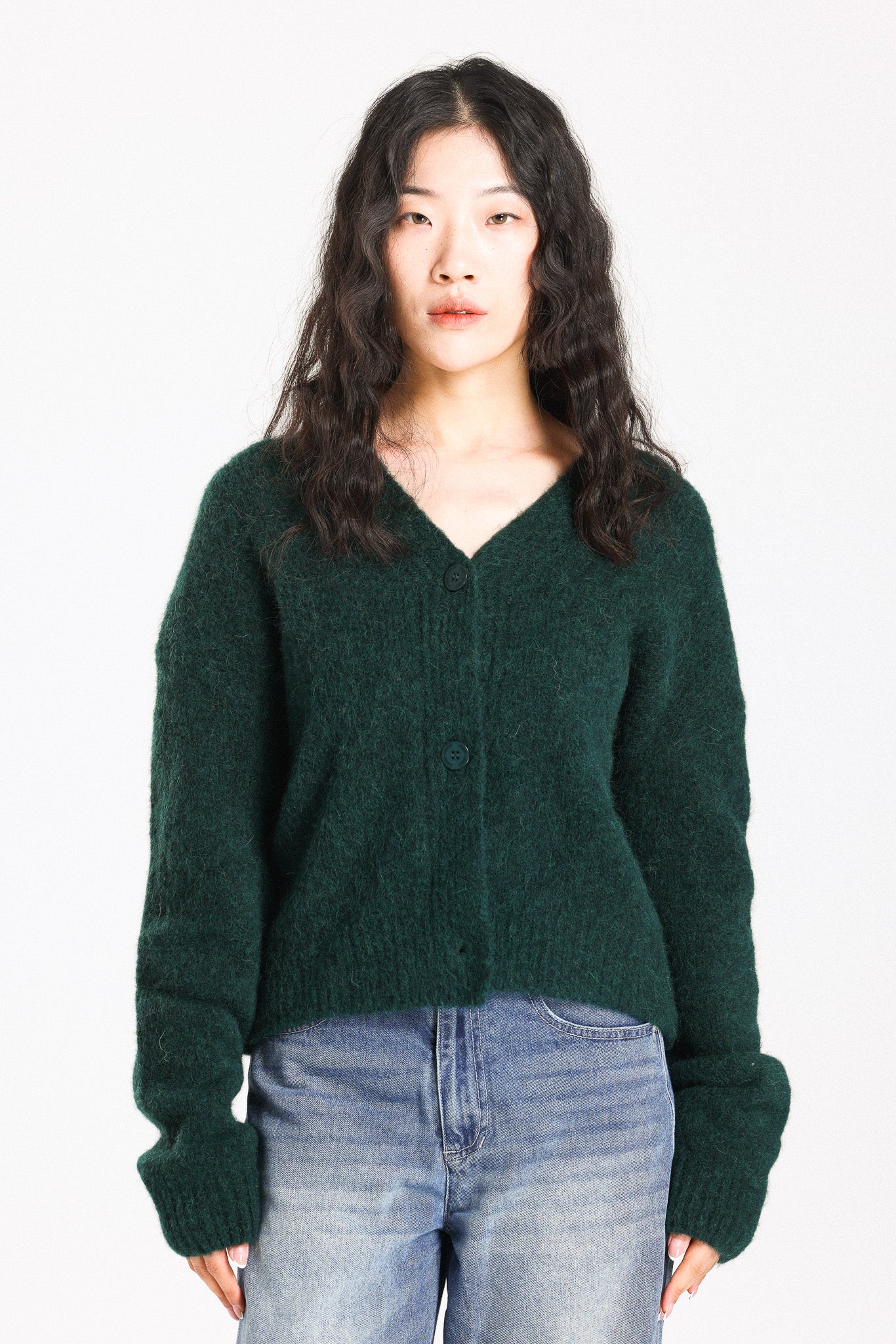 Lara Alpaca wool  Knit Cardigan  - Forest