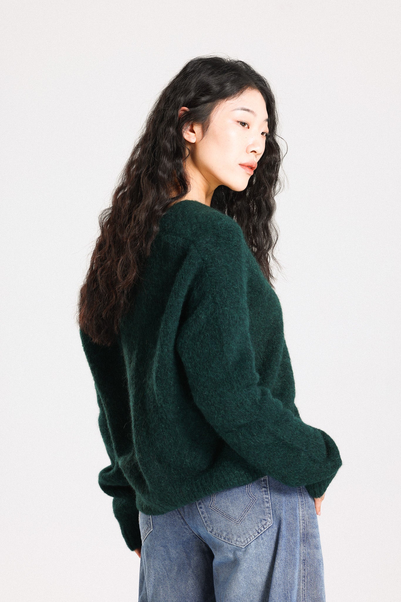 Lara Alpaca wool  Knit Cardigan  - Forest