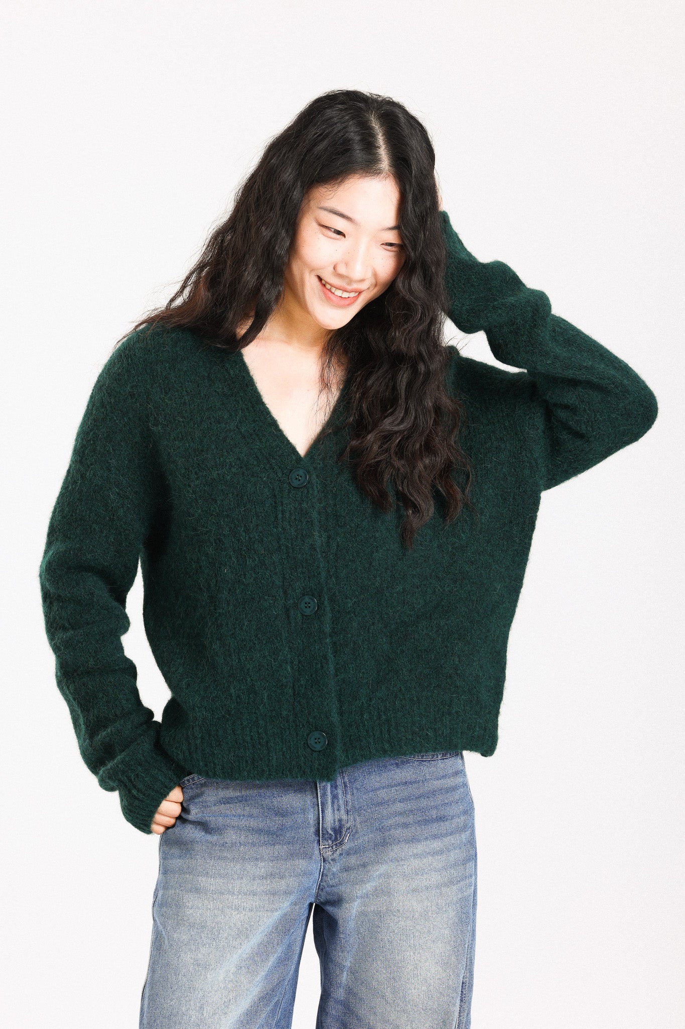 Lara Alpaca wool  Knit Cardigan  - Forest