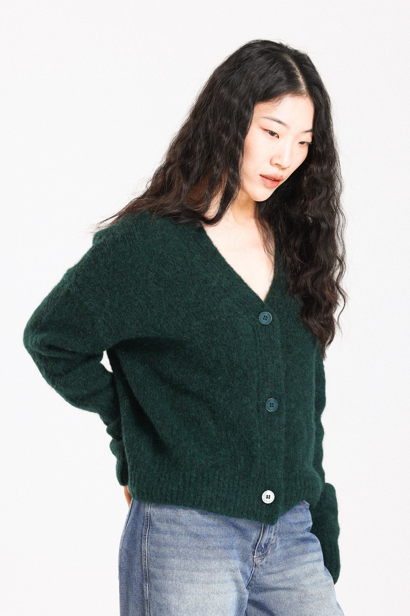 Lara Alpaca wool  Knit Cardigan  - Forest