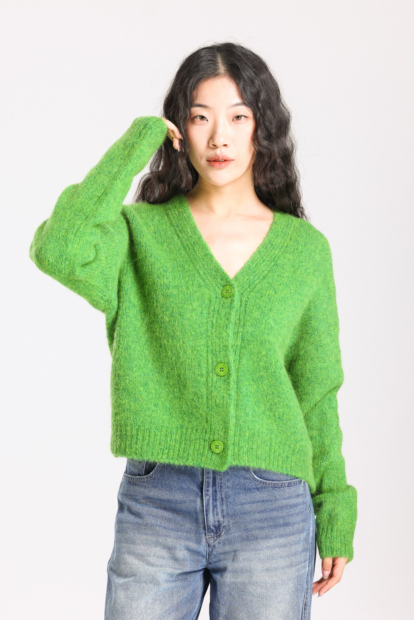 Lara Alpaca wool  Knit Cardigan - Green