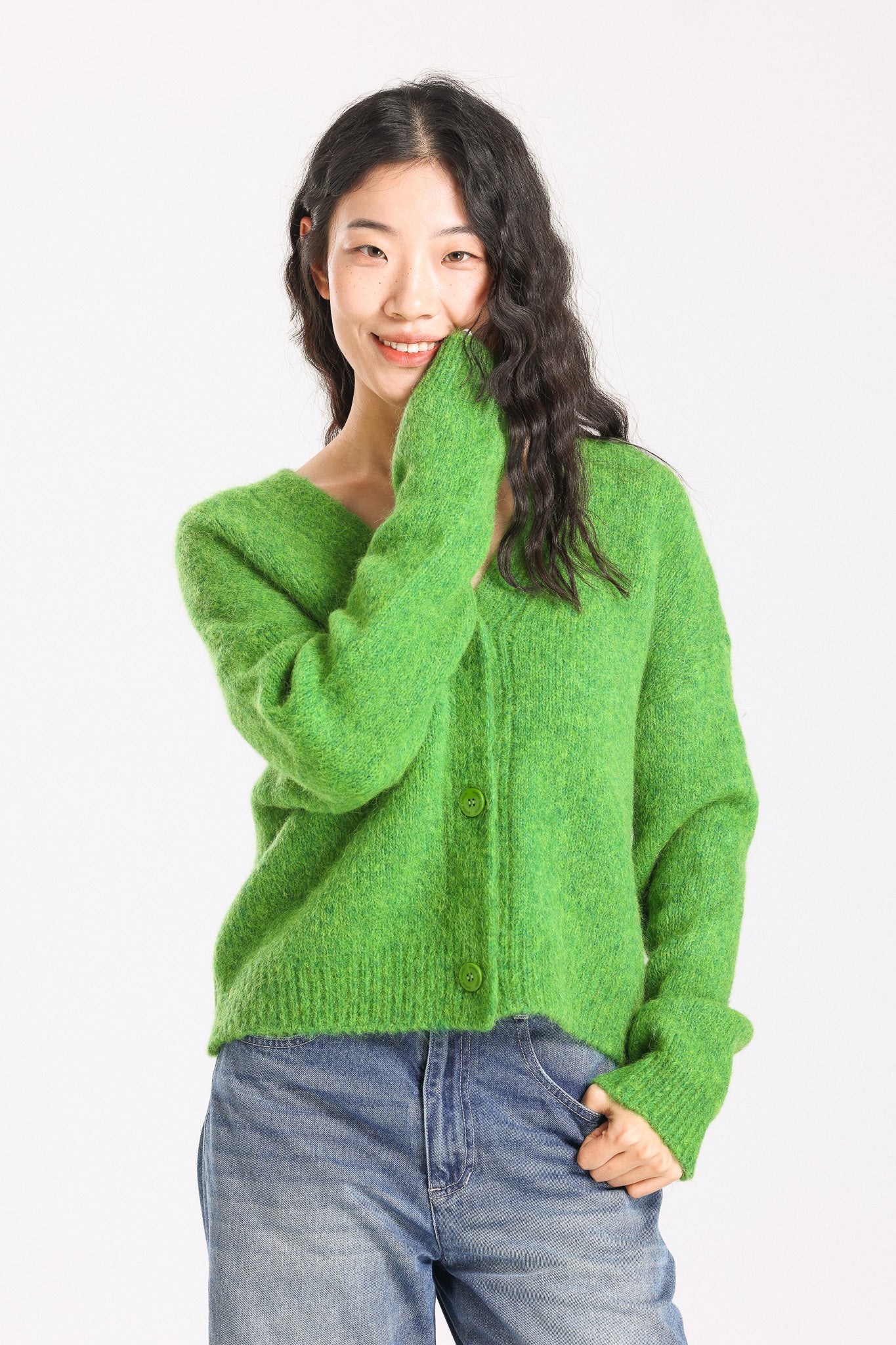 Lara Alpaca wool  Knit Cardigan - Green