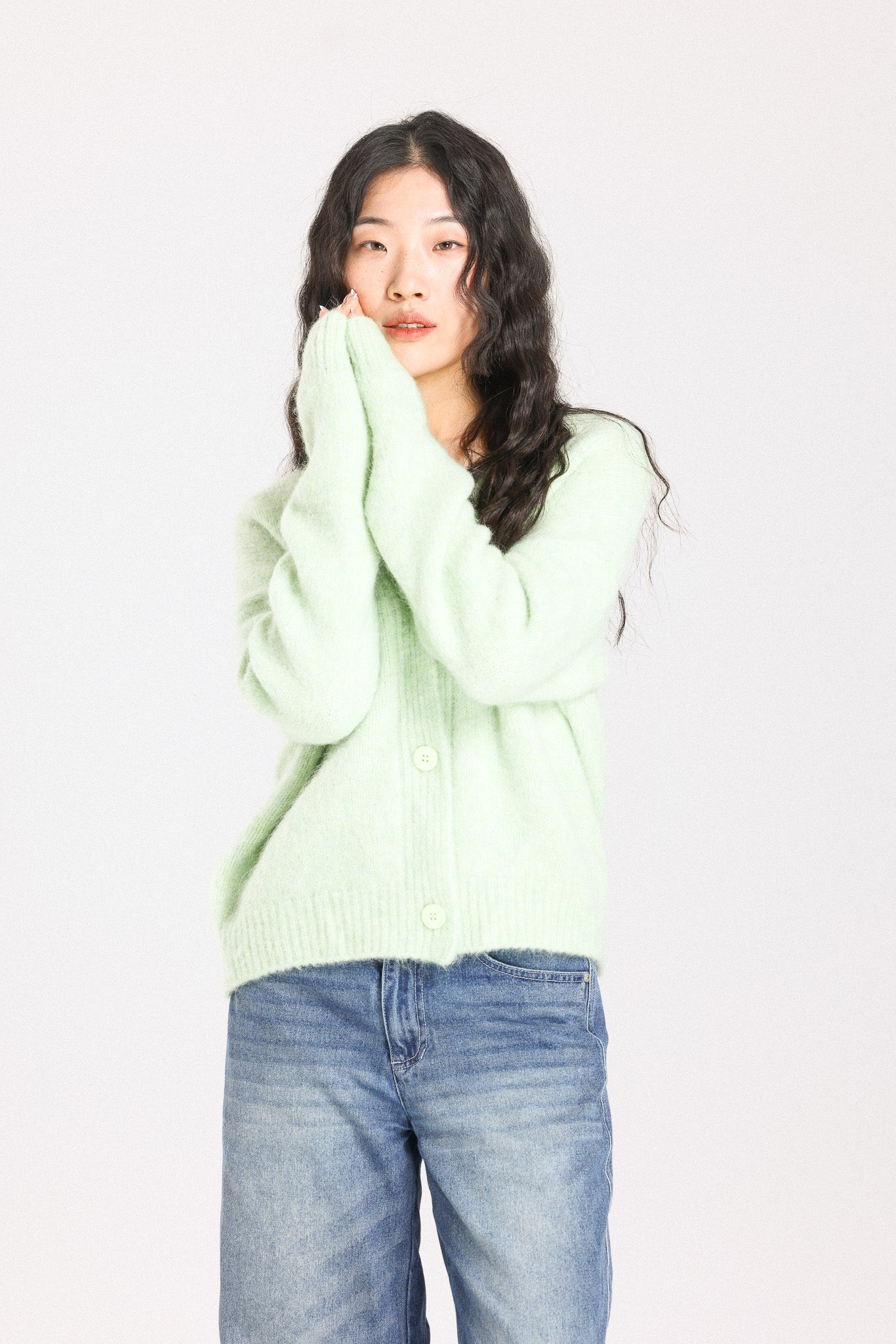 Lara Alpaca wool  Knit Cardigan  - Lime