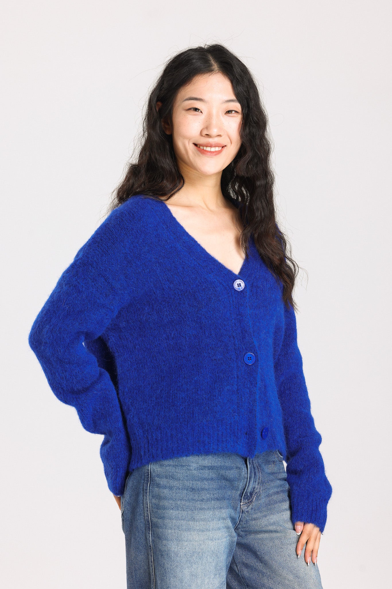 Lara Alpaca wool  Knit Cardigan - Royal Blue