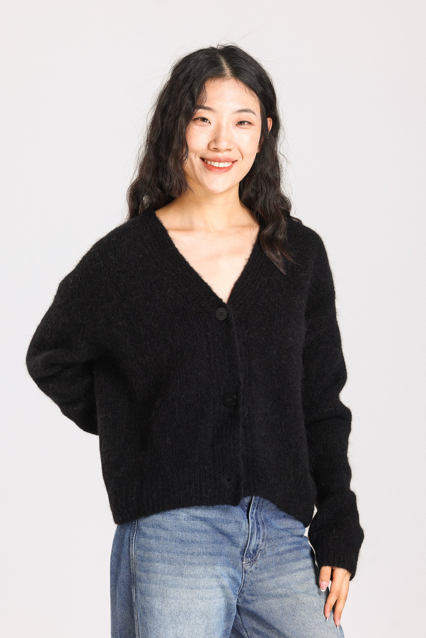 Lara Alpaca wool  Knit Cardigan - Black