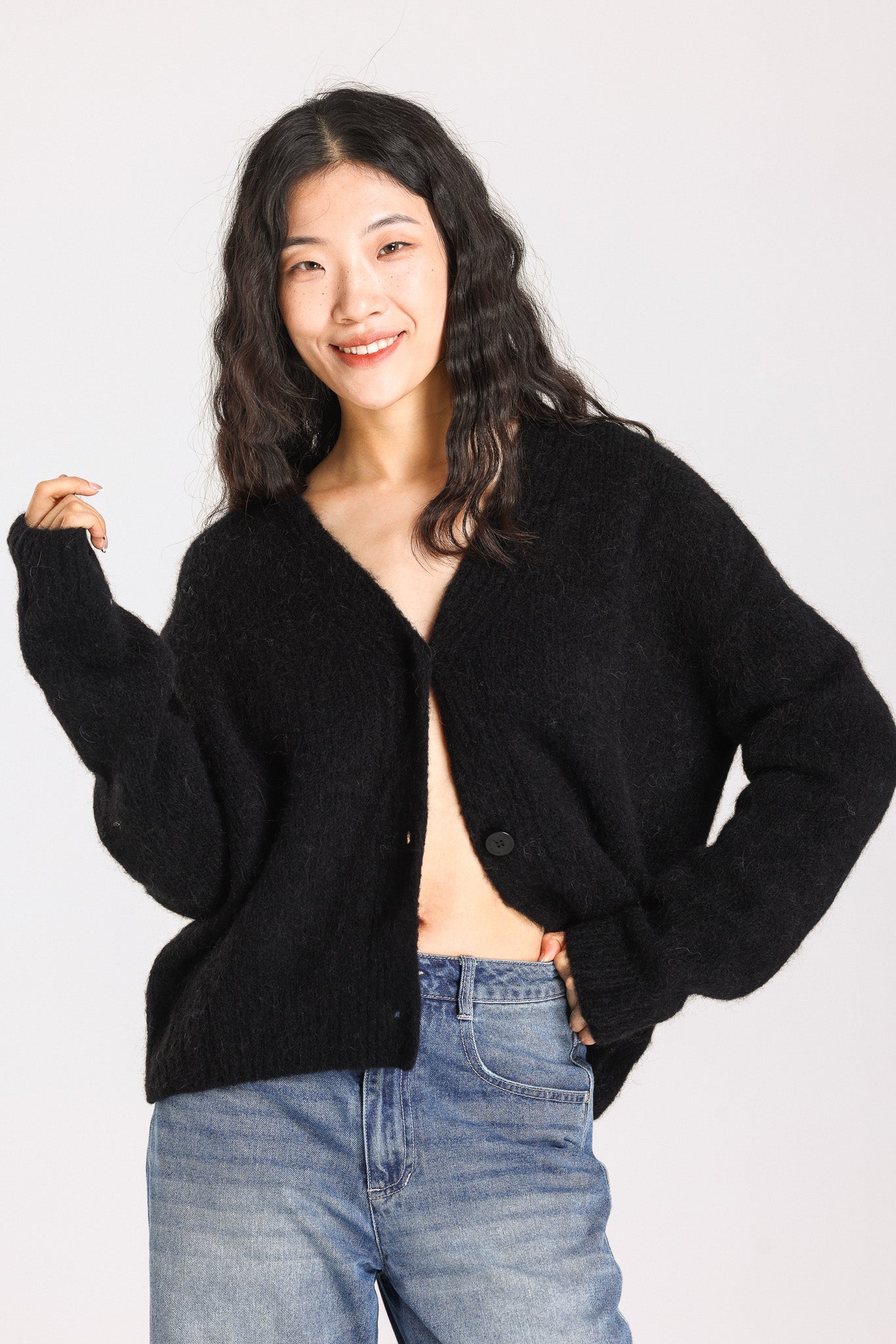 Lara Alpaca wool  Knit Cardigan - Black