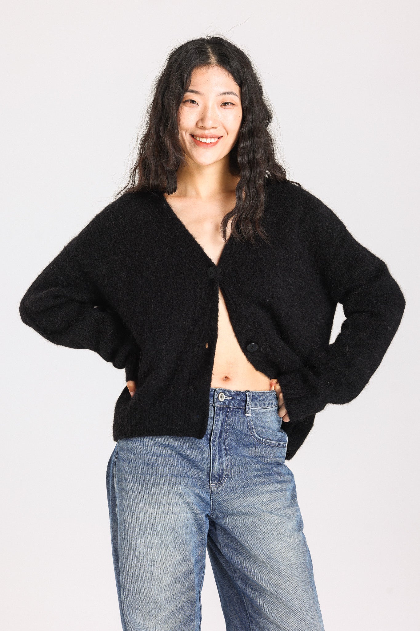 Lara Alpaca wool  Knit Cardigan - Black