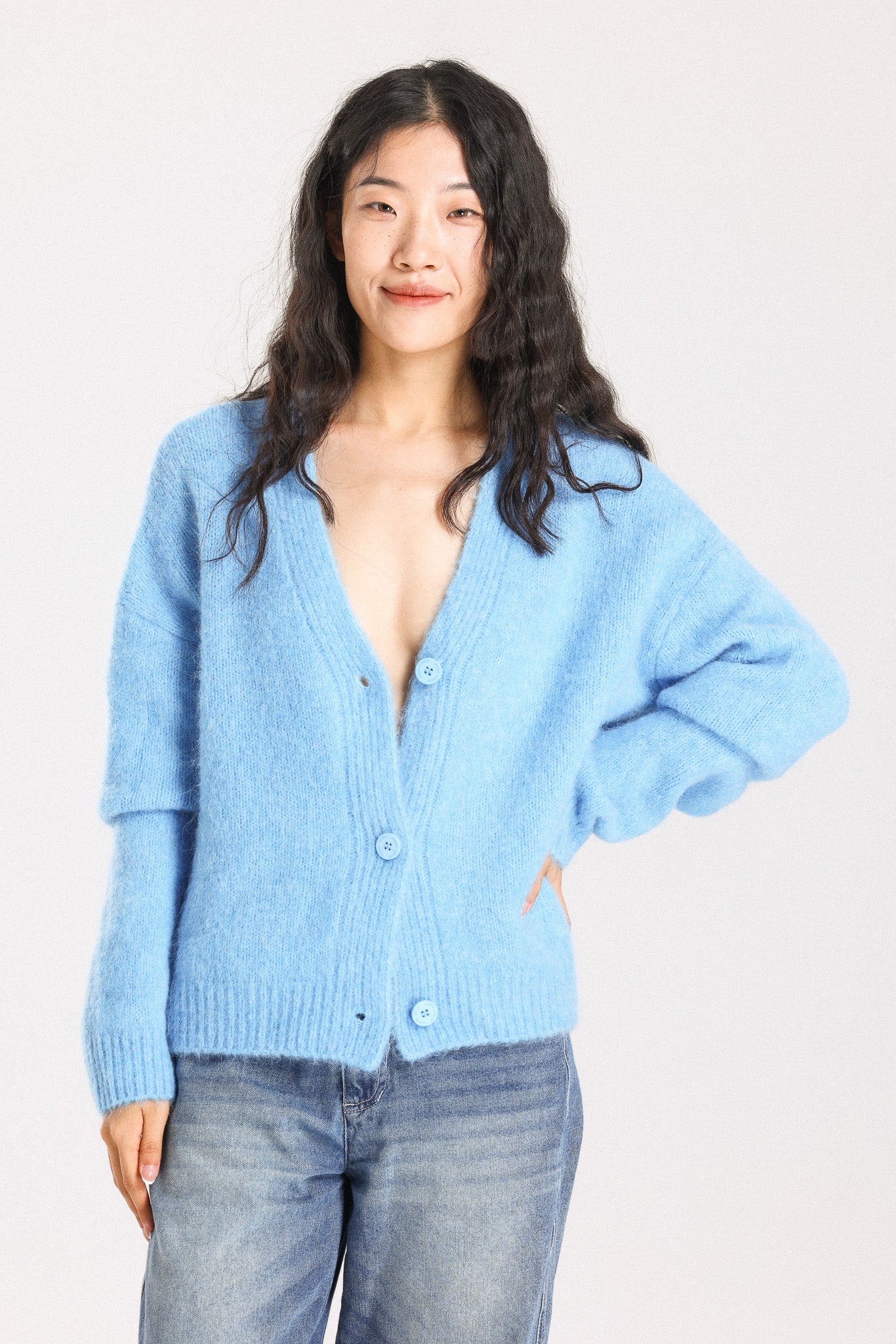 Lara Alpaca wool  Knit Cardigan - Sky