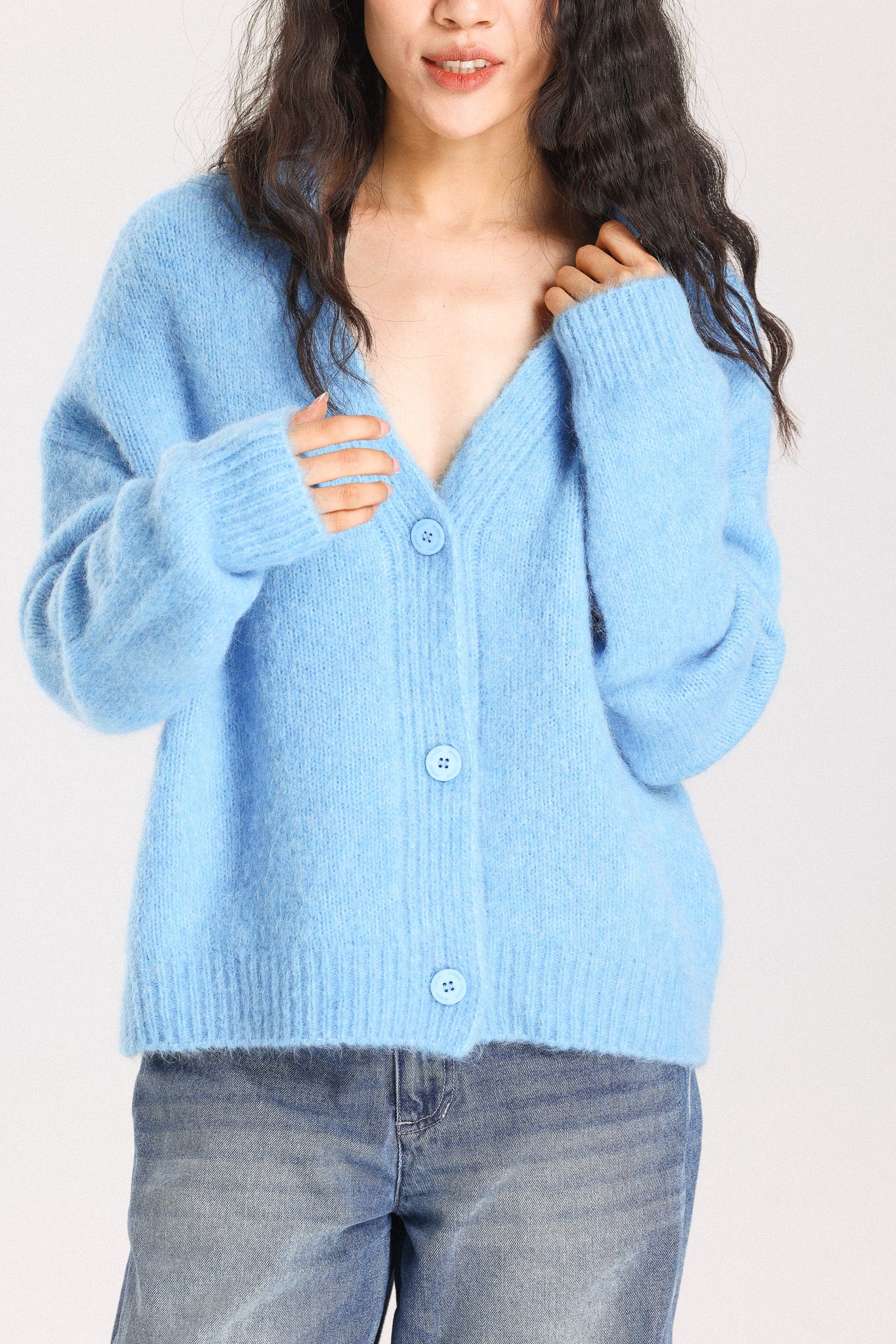 Lara Alpaca wool  Knit Cardigan - Sky