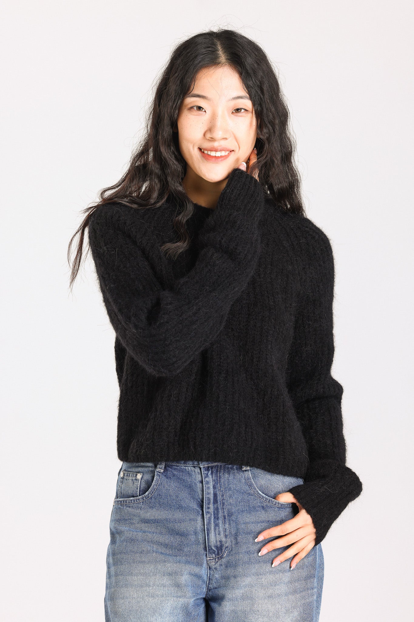 Janet Ribbed Alpaca wool  Knit Jumper - Black