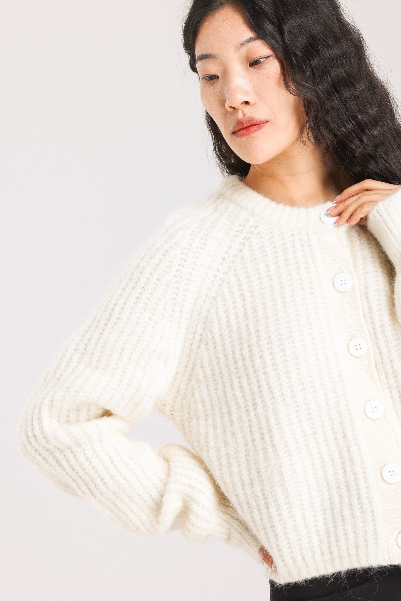 Janet Ribbed Alpaca wool  Knit Cardigan - Cream