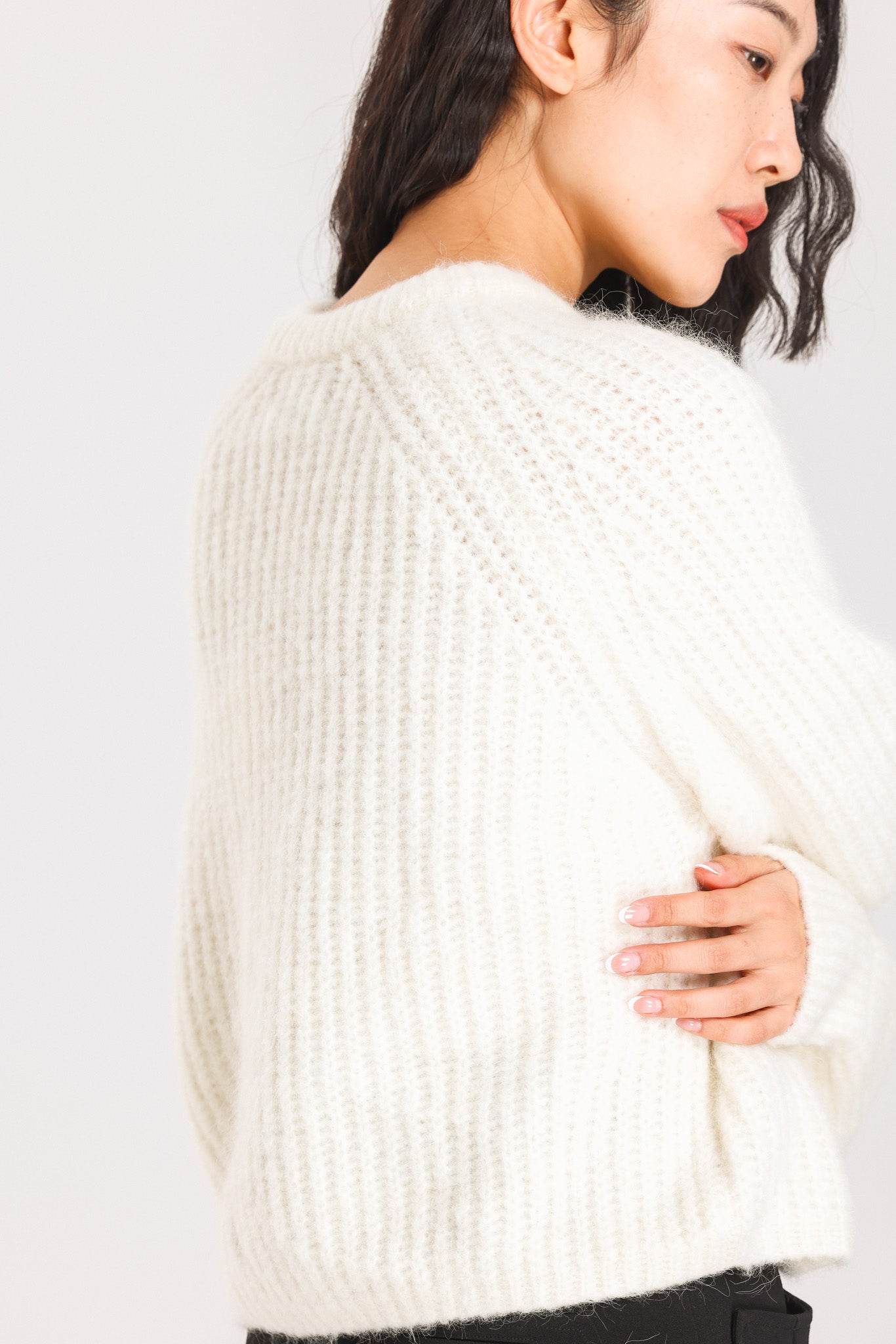 Janet Ribbed Alpaca wool  Knit Cardigan - Cream