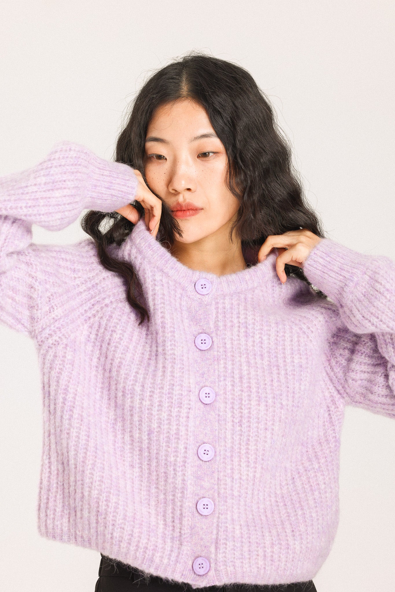 Janet Ribbed Alpaca wool  Knit Cardigan - Purple