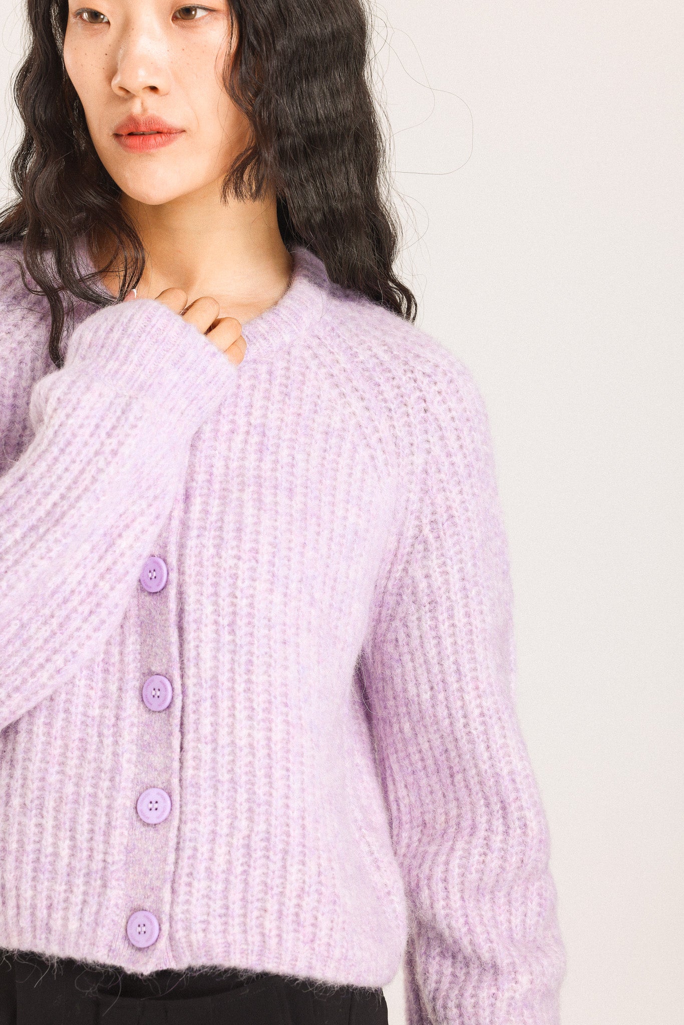 Janet Ribbed Alpaca wool  Knit Cardigan - Purple