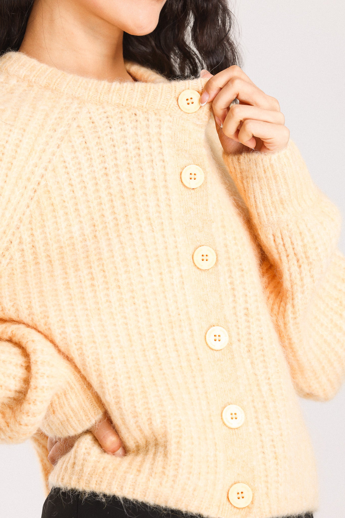 Janet Ribbed Alpaca wool  Knit Cardigan - Yellow