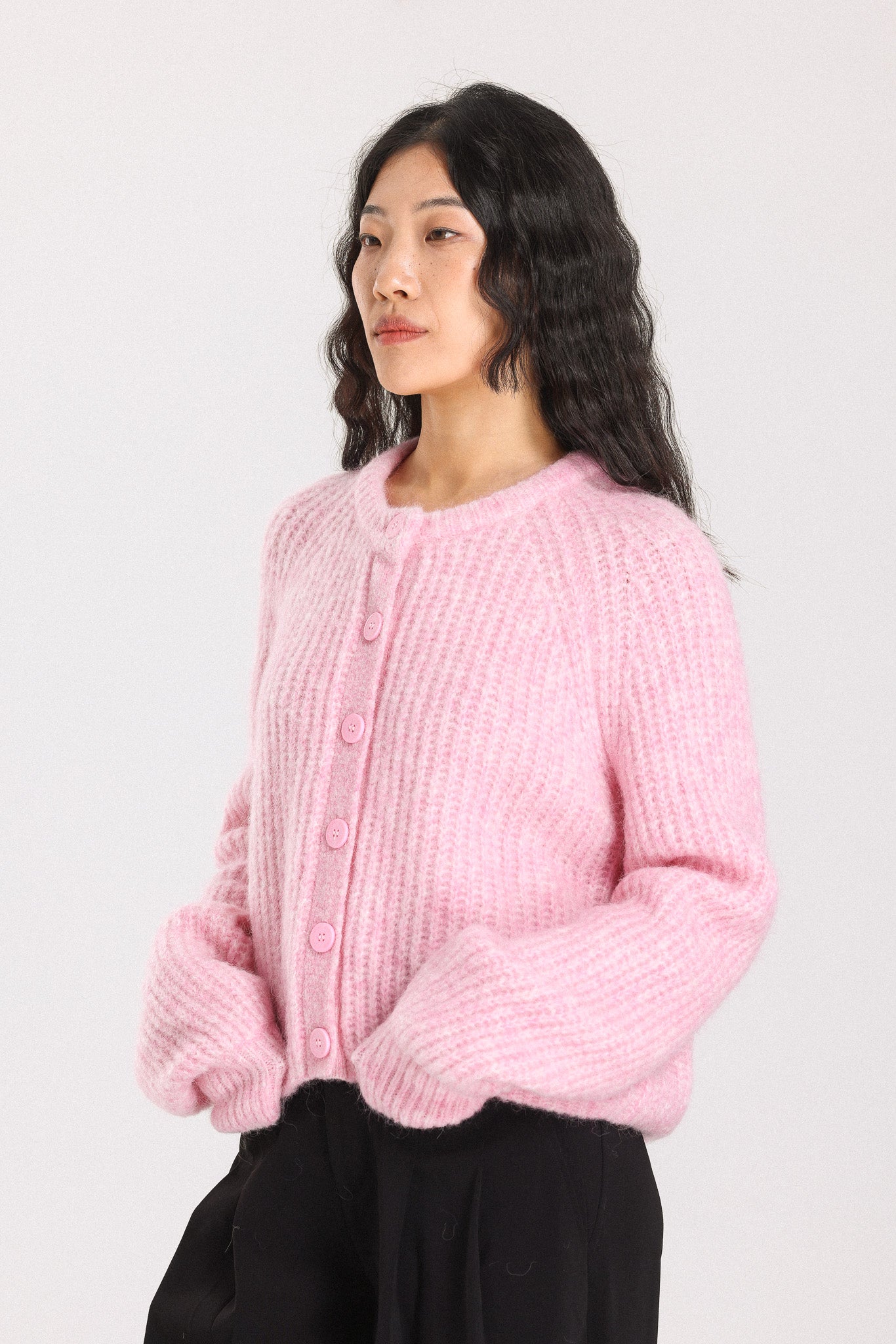 Janet Ribbed Alpaca wool Knit Cardigan - Pink