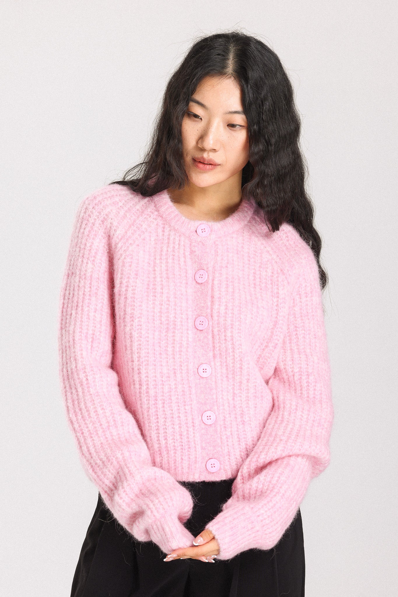 Janet Ribbed Alpaca wool Knit Cardigan - Pink