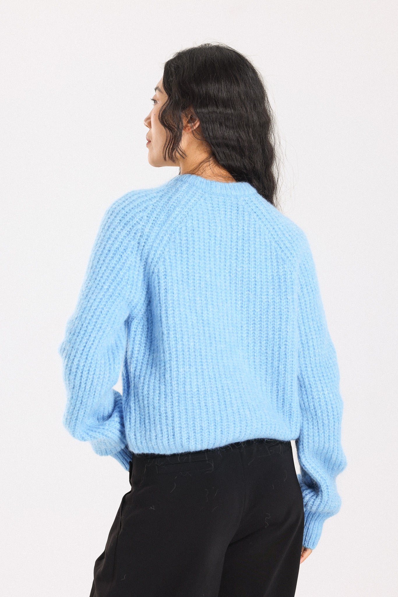 Janet Ribbed Alpaca wool  Knit Cardigan - Sky