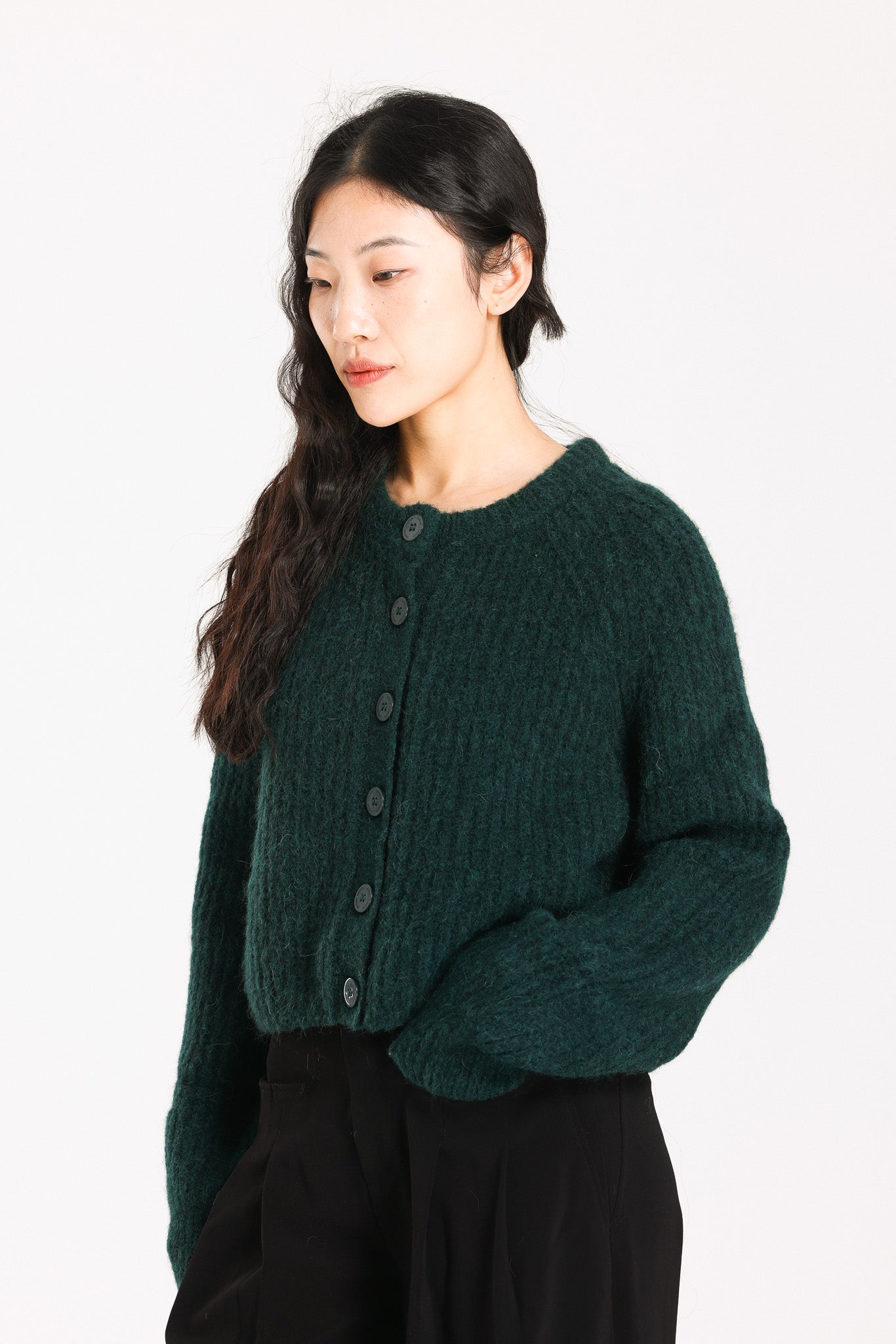 Janet Ribbed Alpaca wool  Knit Cardigan  - Forest