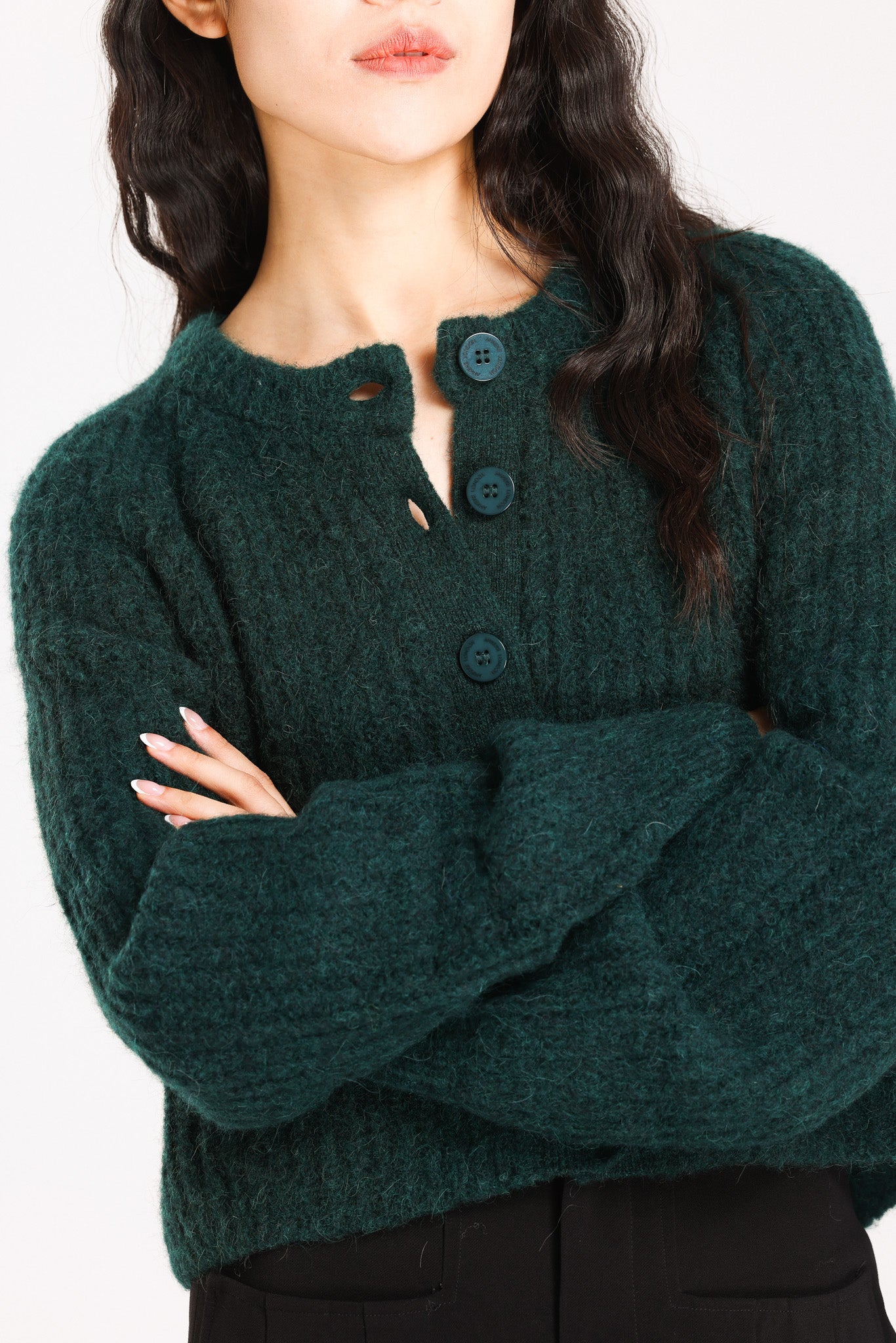 Janet Ribbed Alpaca wool  Knit Cardigan  - Forest