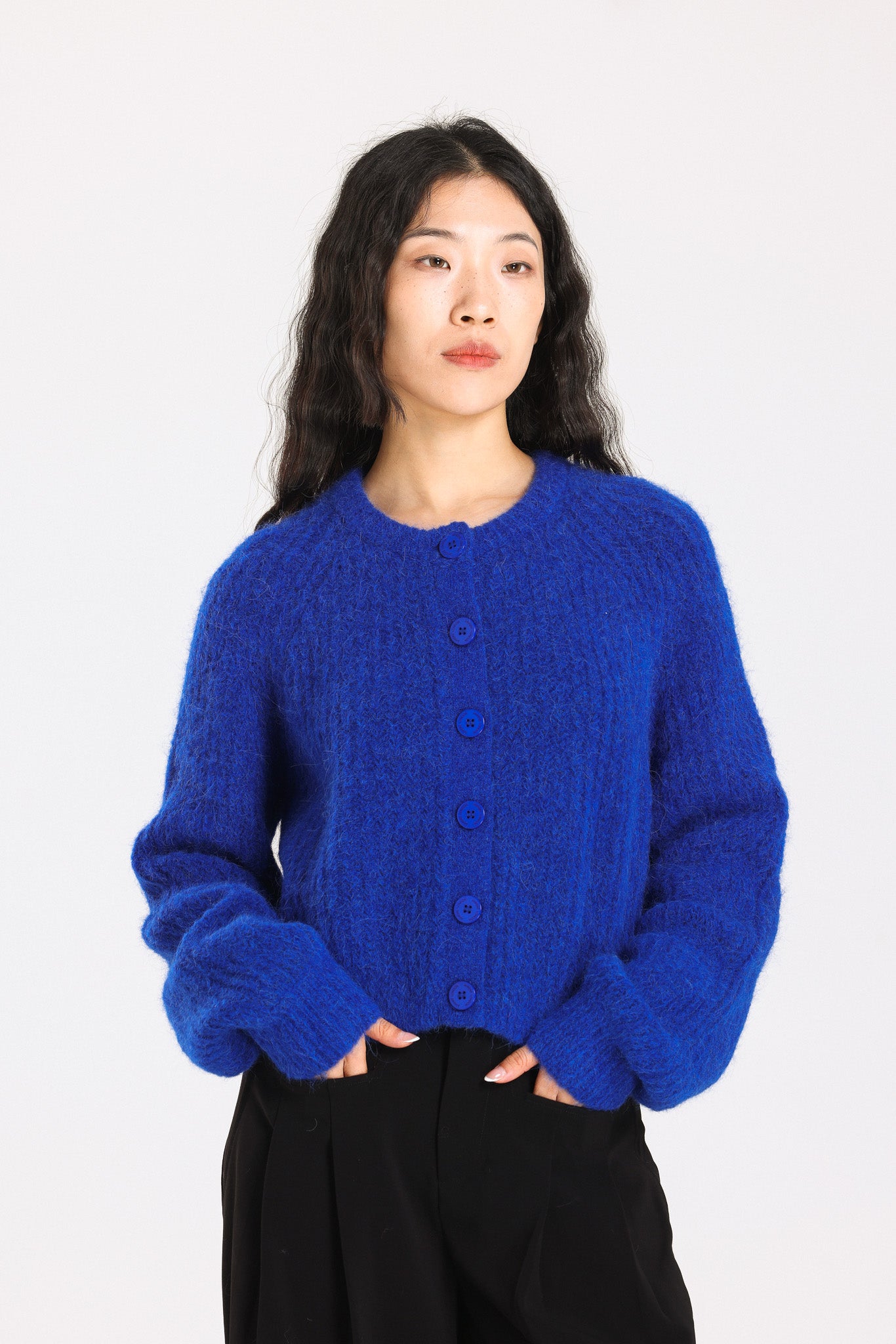 Janet Ribbed Alpaca wool  Knit Cardigan - Royal Blue