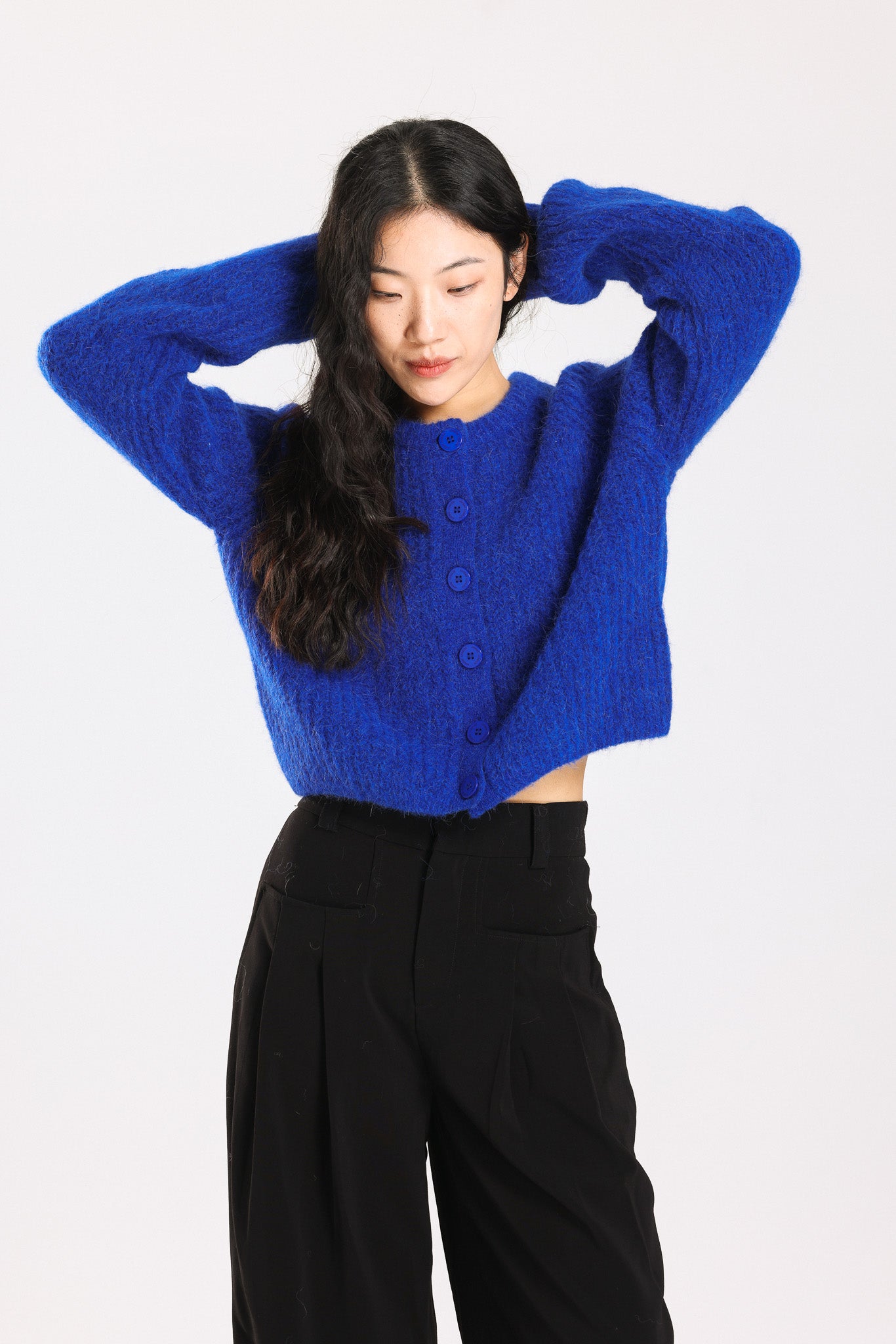 Janet Ribbed Alpaca wool  Knit Cardigan - Royal Blue