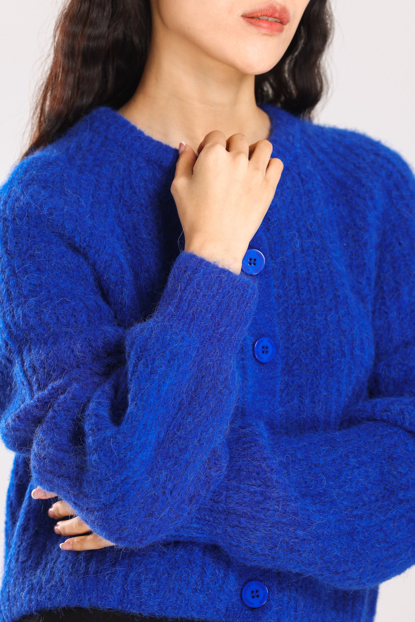 Janet Ribbed Alpaca wool  Knit Cardigan - Royal Blue