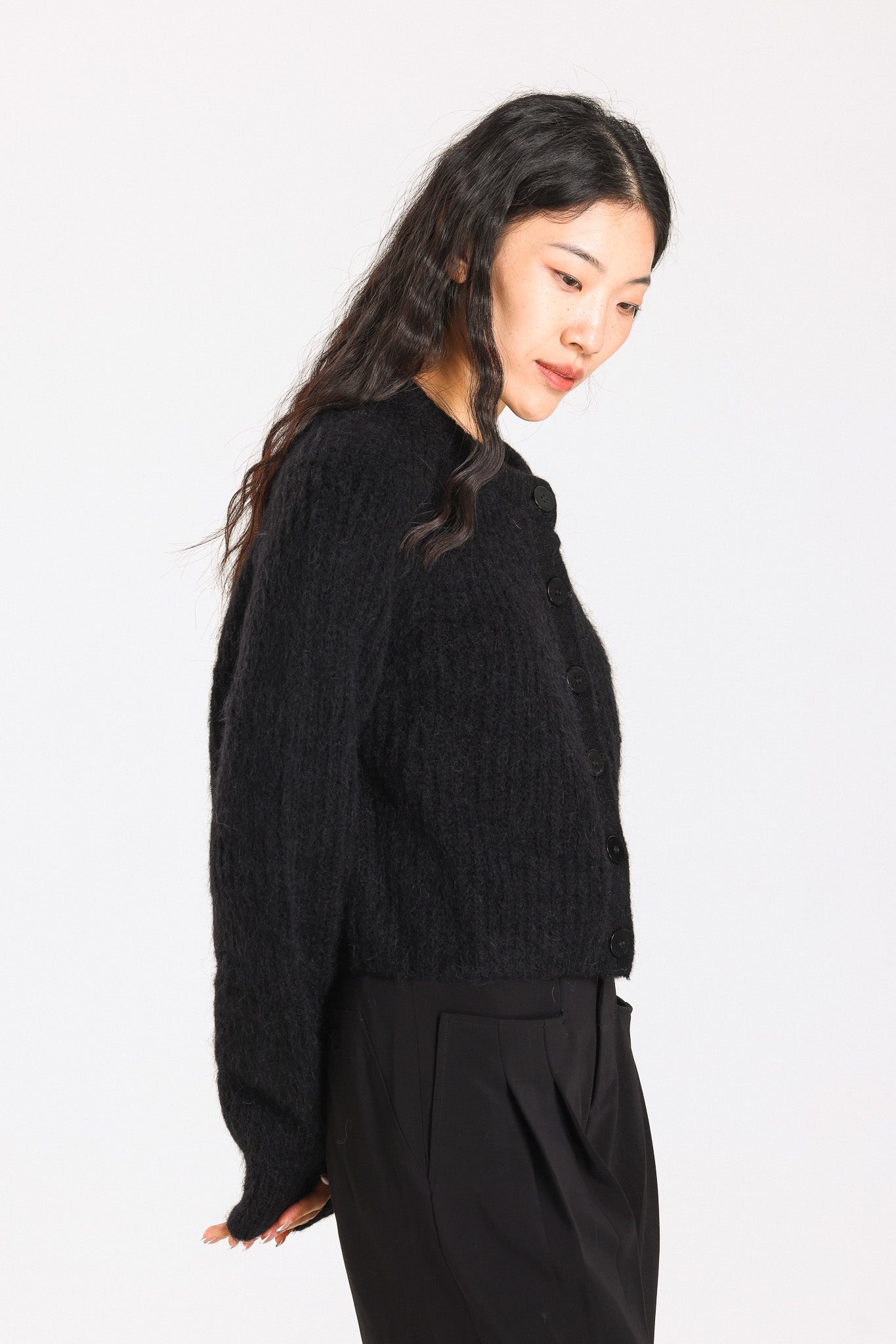 Janet Ribbed Alpaca wool  Knit Cardigan - Black