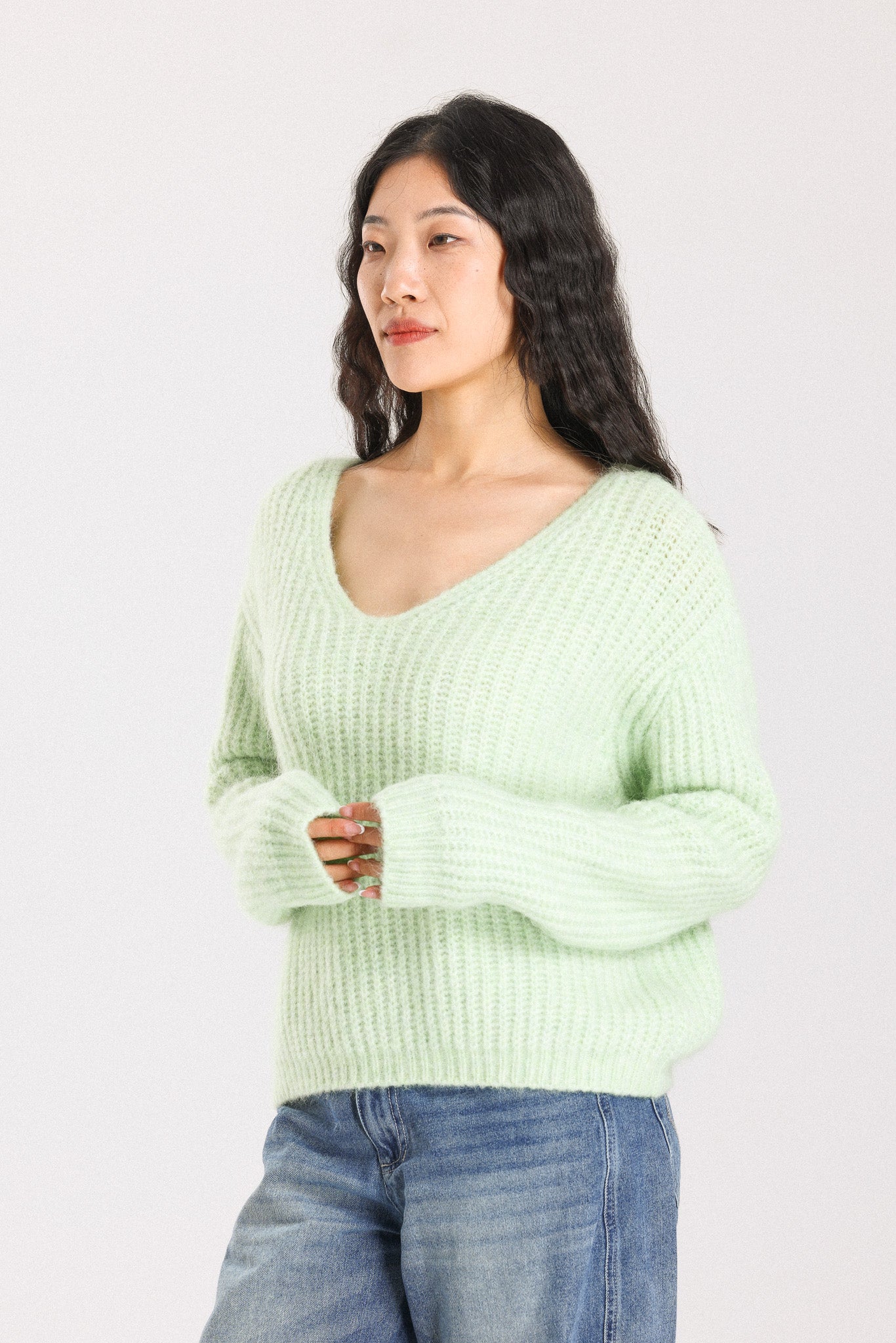 Immy V-neck Basic Alpaca wool  Knit Jumper  - Lime