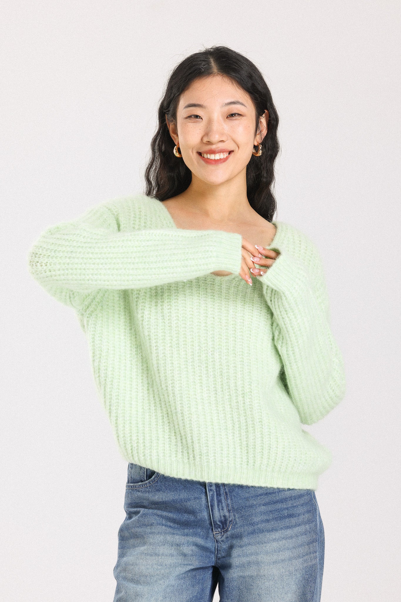 Immy V-neck Basic Alpaca wool  Knit Jumper  - Lime