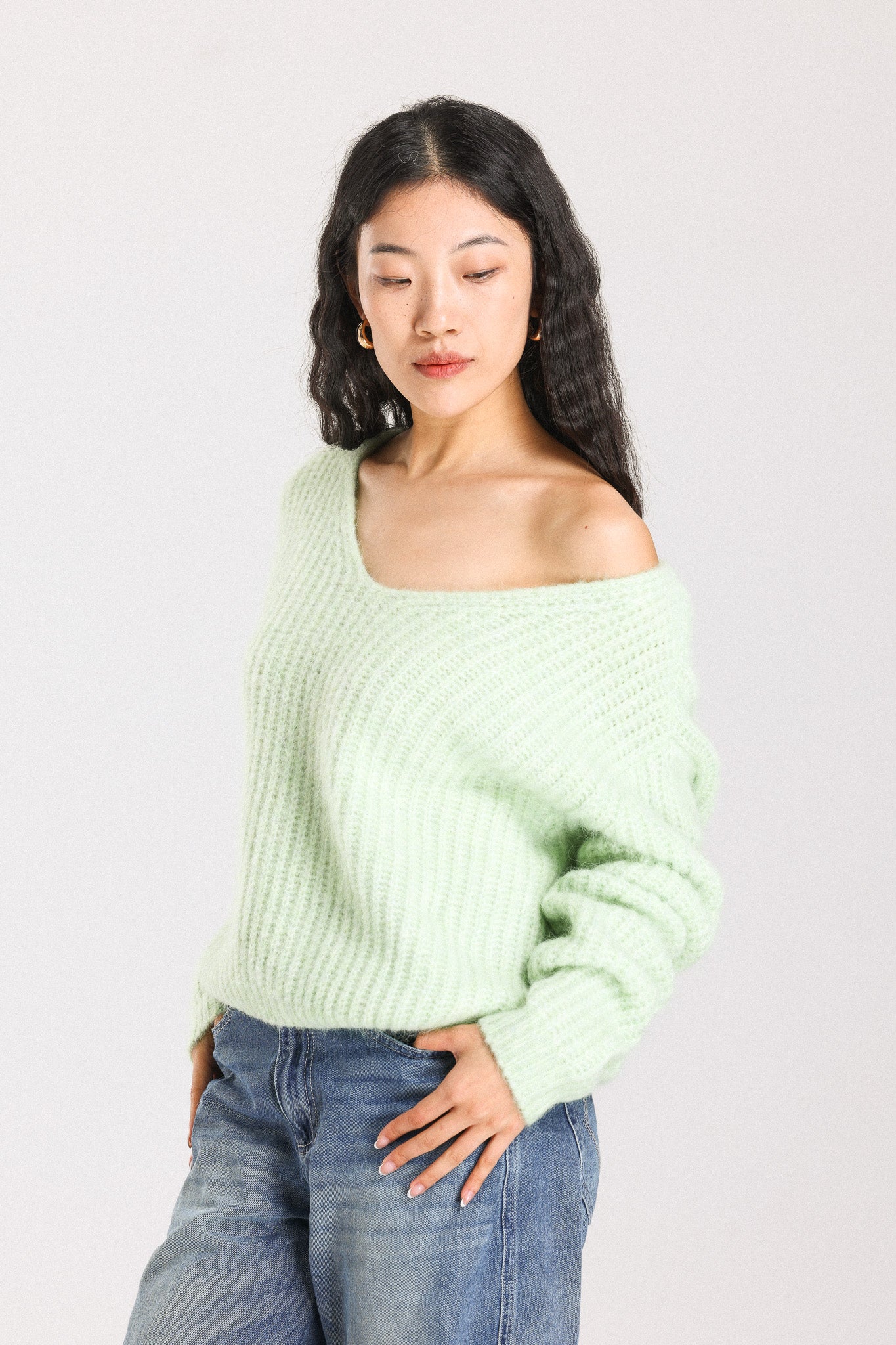 Immy V-neck Basic Alpaca wool  Knit Jumper  - Lime