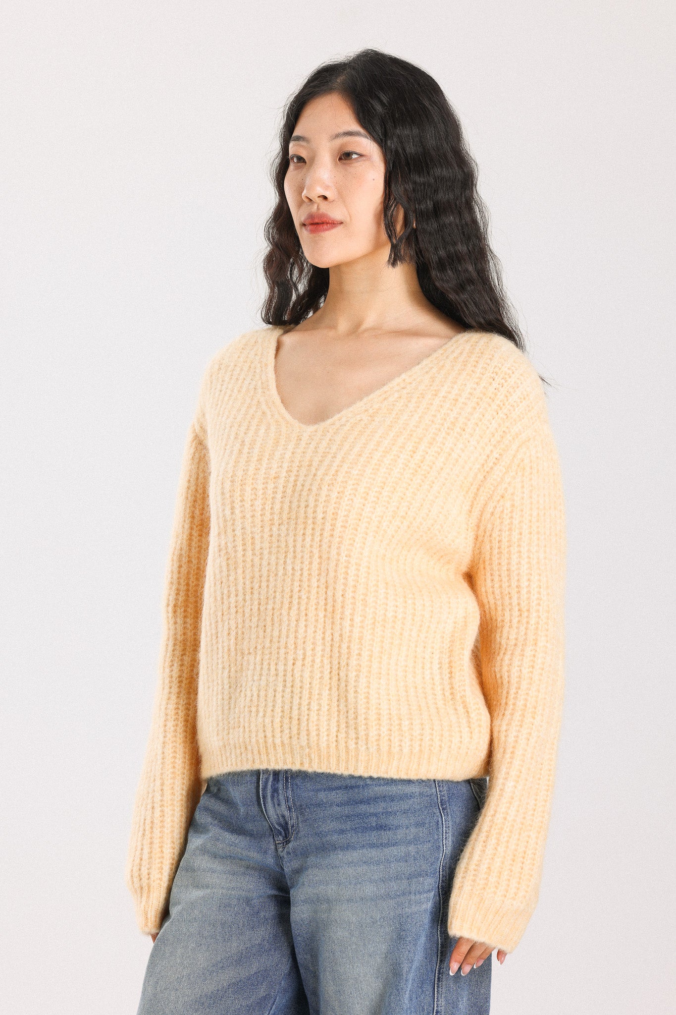 Immy V-neck Basic Alpaca wool  Knit Jumper - Yellow