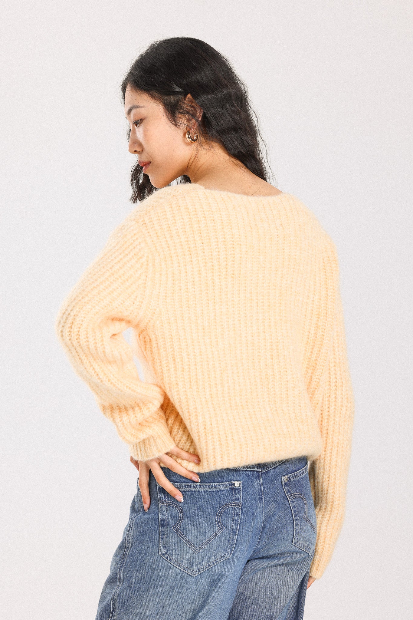 Immy V-neck Basic Alpaca wool  Knit Jumper - Yellow