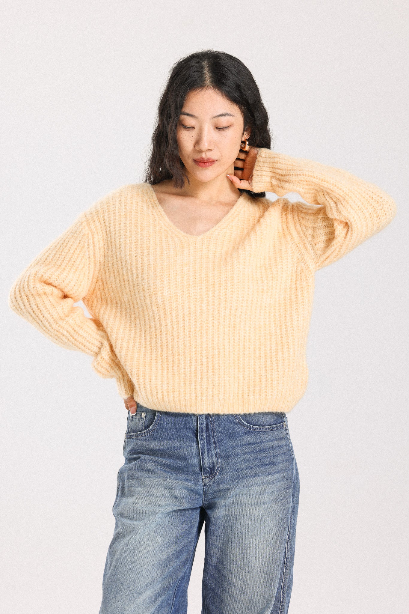 Immy V-neck Basic Alpaca wool  Knit Jumper - Yellow