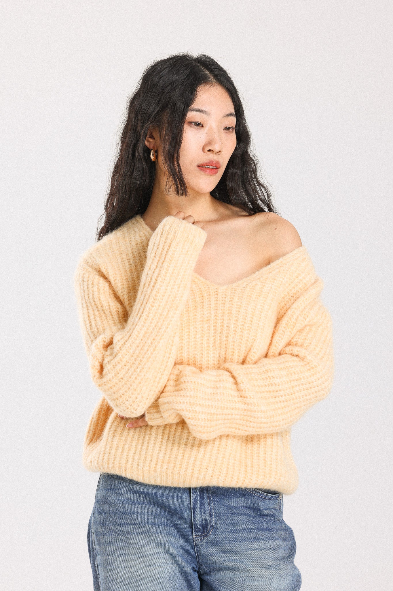 Immy V-neck Basic Alpaca wool  Knit Jumper - Yellow