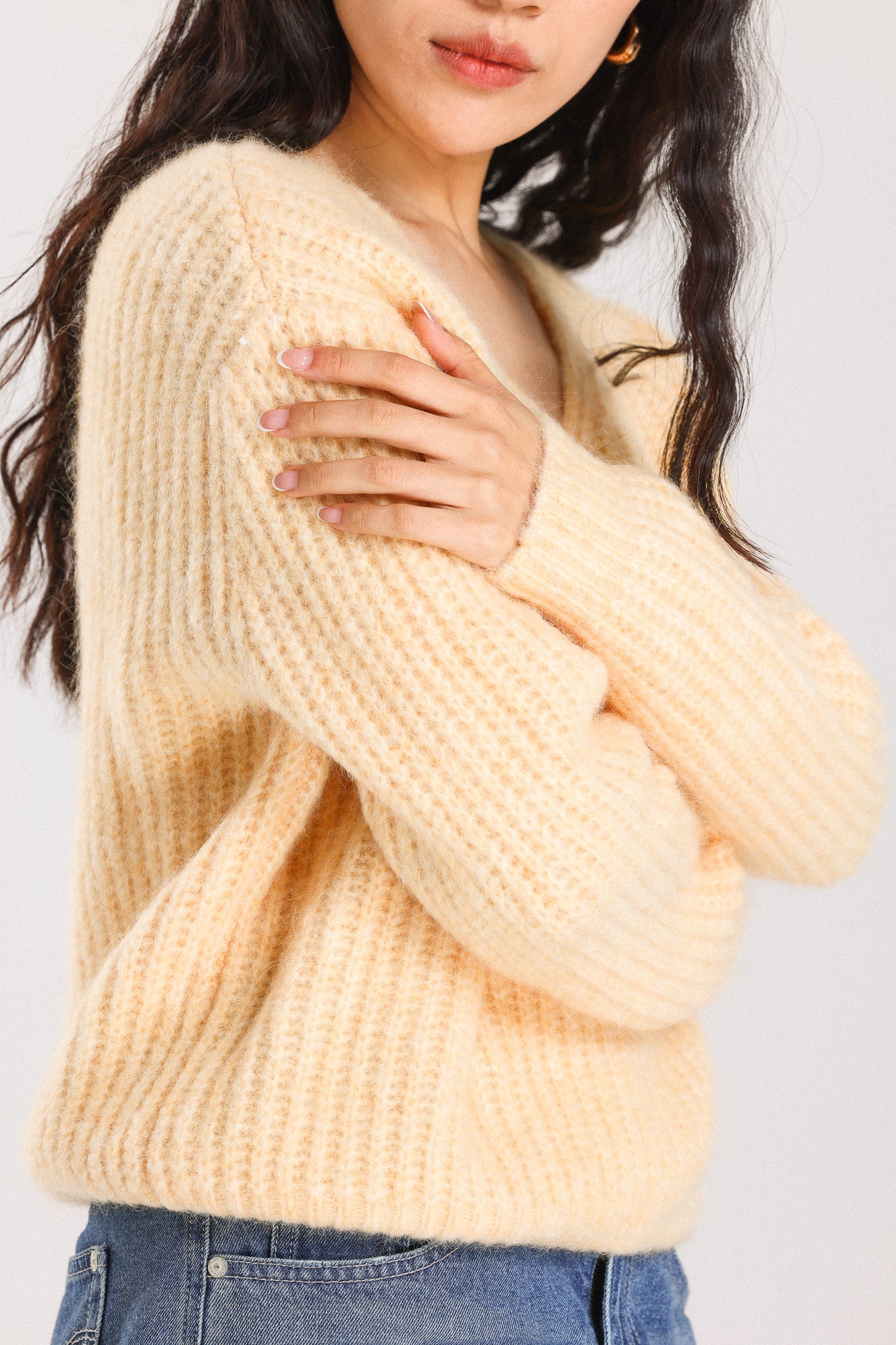 Immy V-neck Basic Alpaca wool  Knit Jumper - Yellow