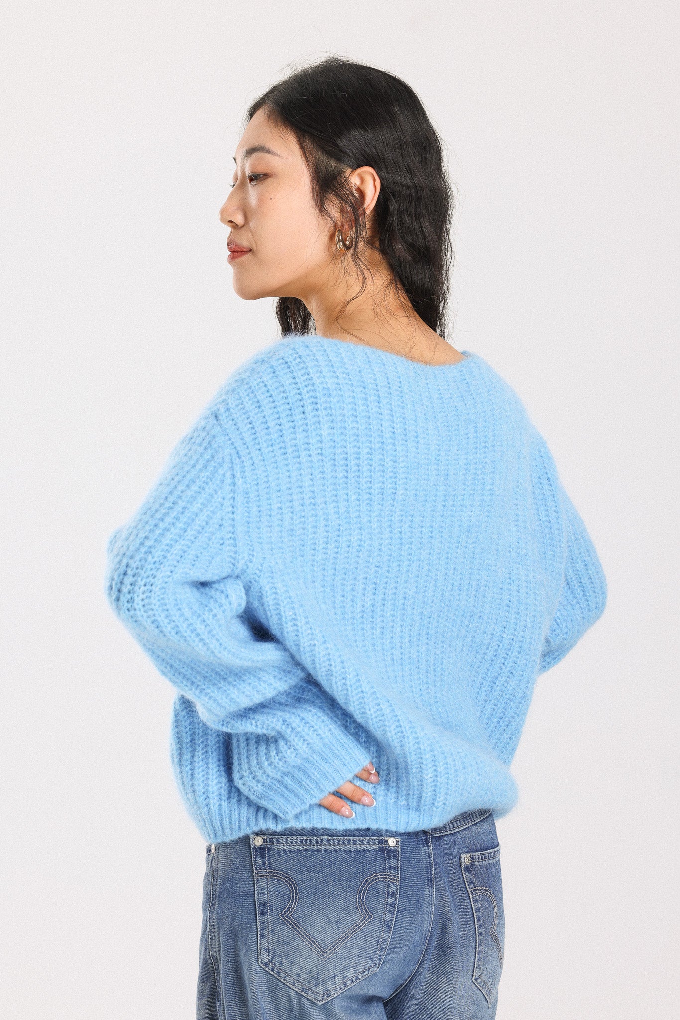 Immy V-neck Basic Alpaca wool  Knit Jumper - Sky