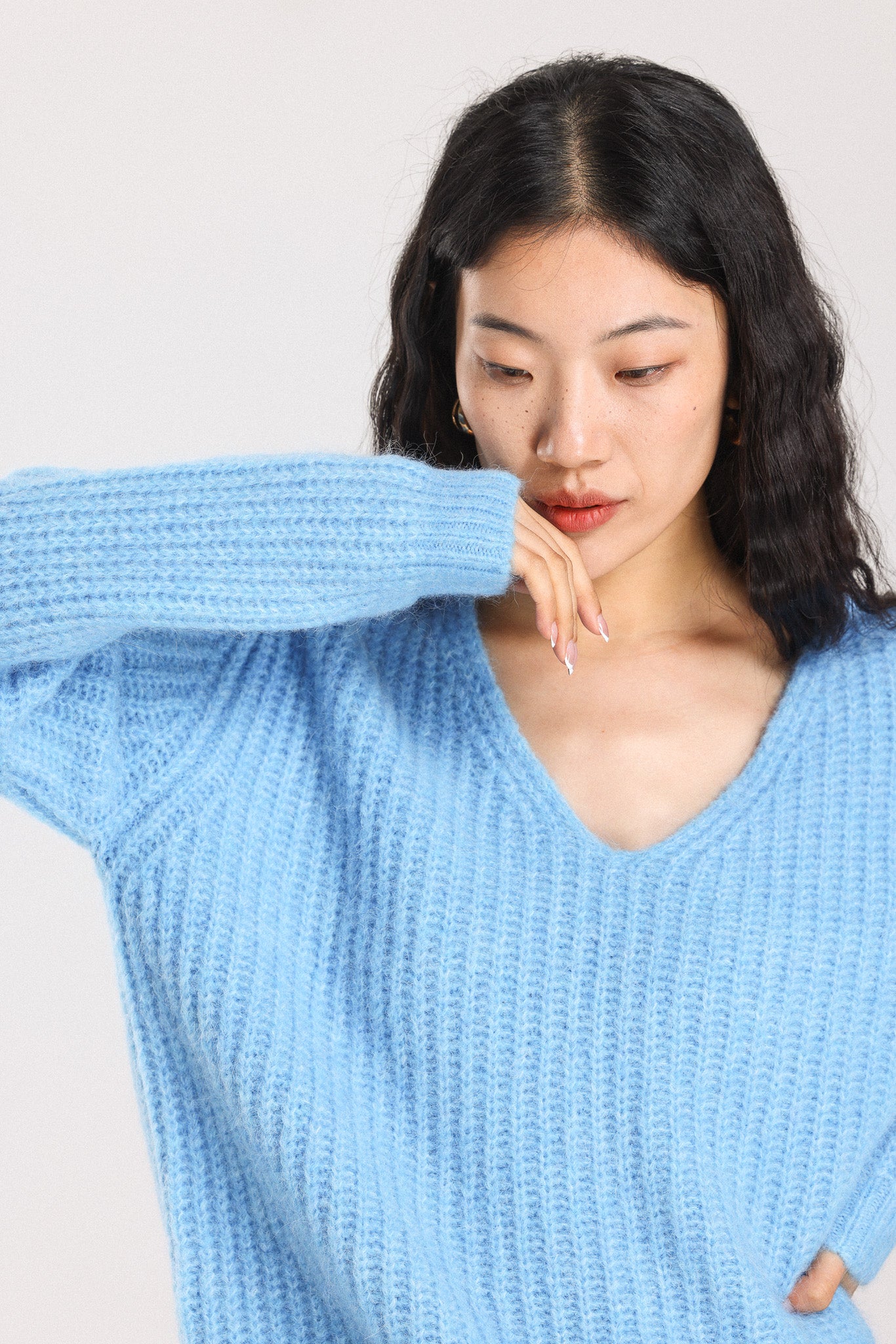 Immy V-neck Basic Alpaca wool  Knit Jumper - Sky