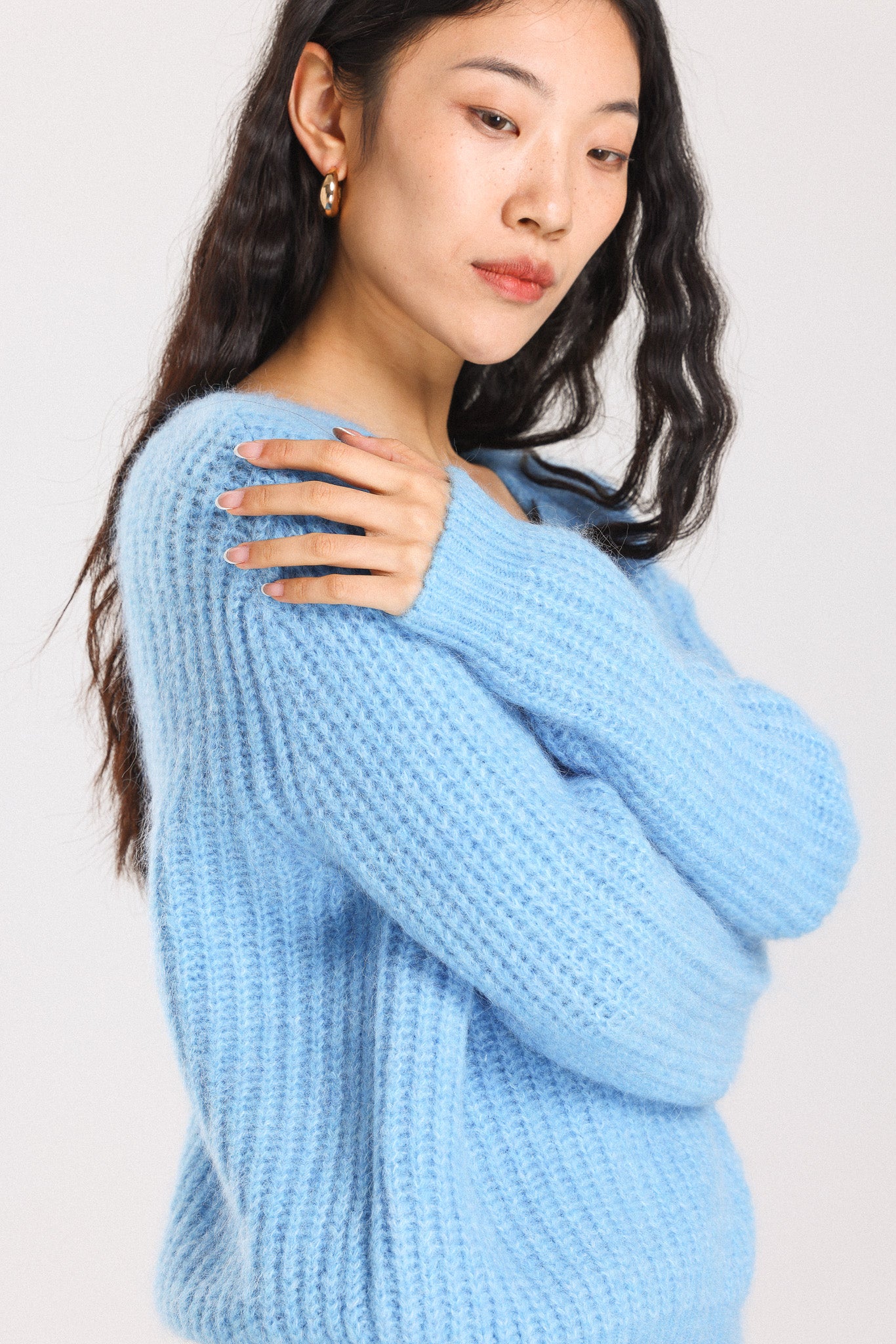 Immy V-neck Basic Alpaca wool  Knit Jumper - Sky