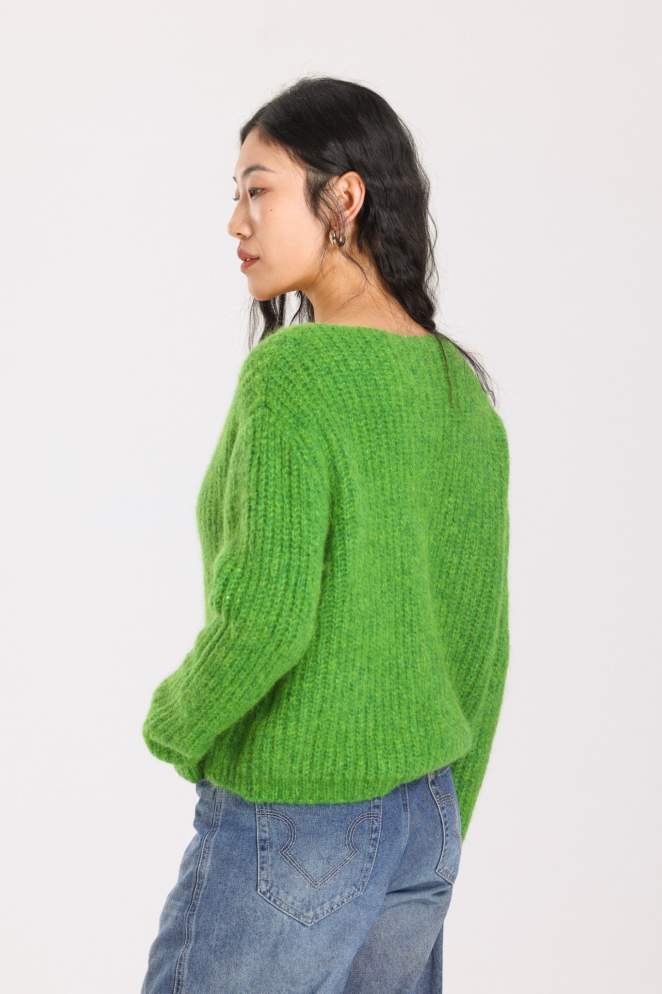 Immy V-neck Basic Alpaca wool  Knit Jumper - Green