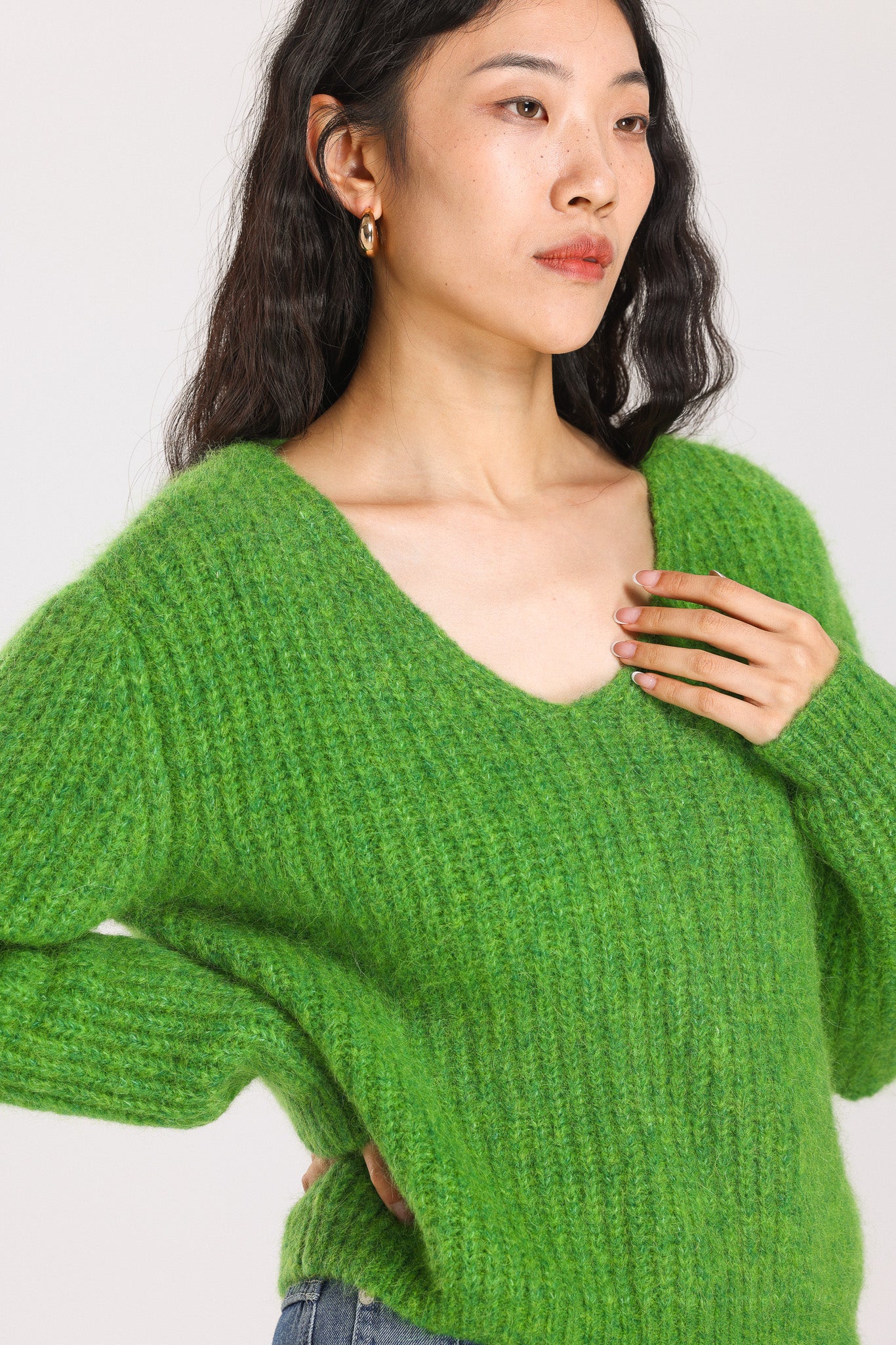 Immy V-neck Basic Alpaca wool  Knit Jumper - Green