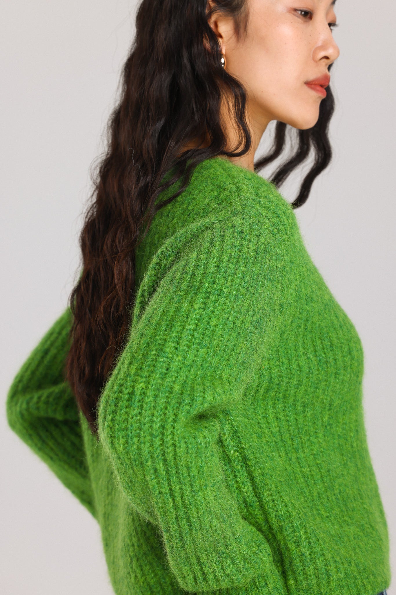 Immy V-neck Basic Alpaca wool  Knit Jumper - Green