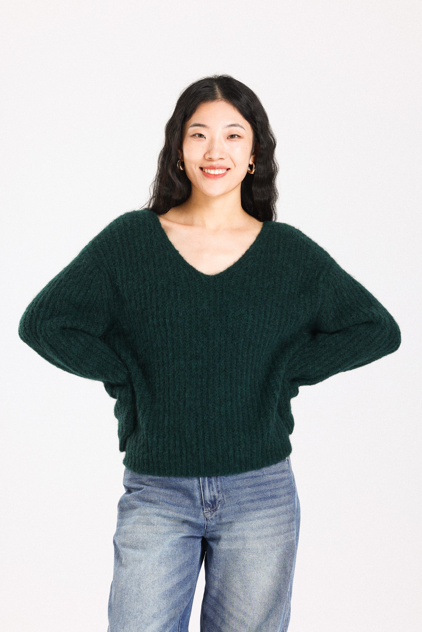 Immy V-neck Basic Alpaca wool  Knit Jumper  - Forest