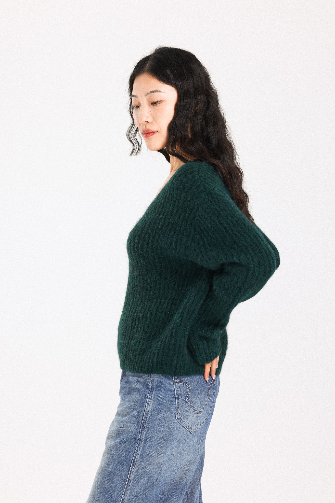 Immy V-neck Basic Alpaca wool  Knit Jumper  - Forest