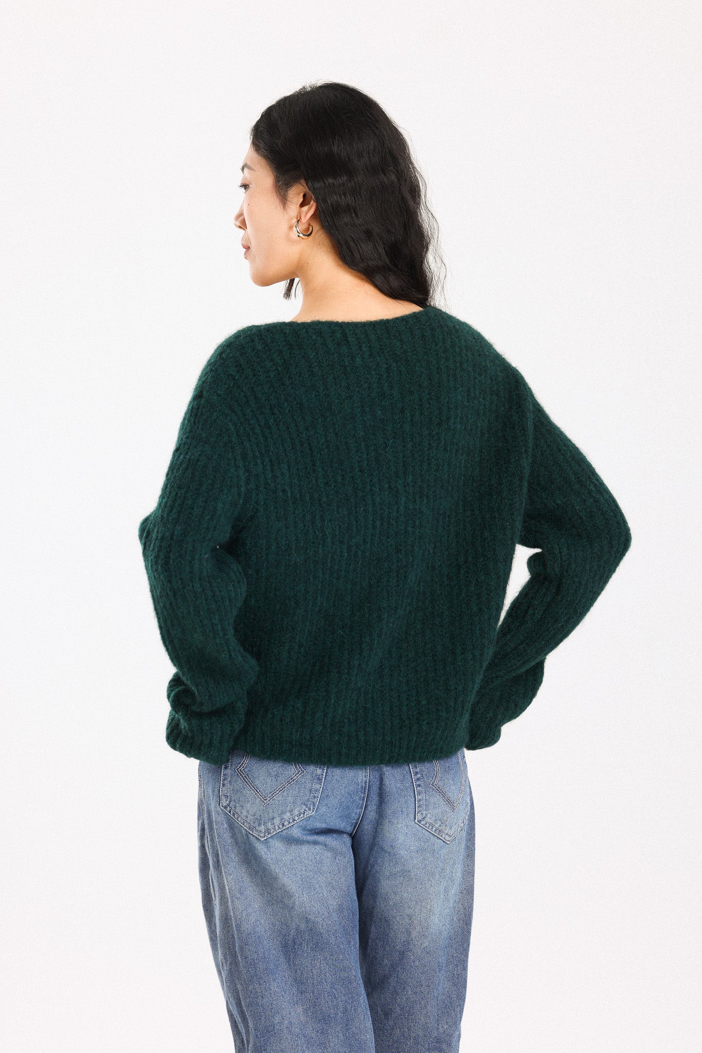 Immy V-neck Basic Alpaca wool  Knit Jumper  - Forest