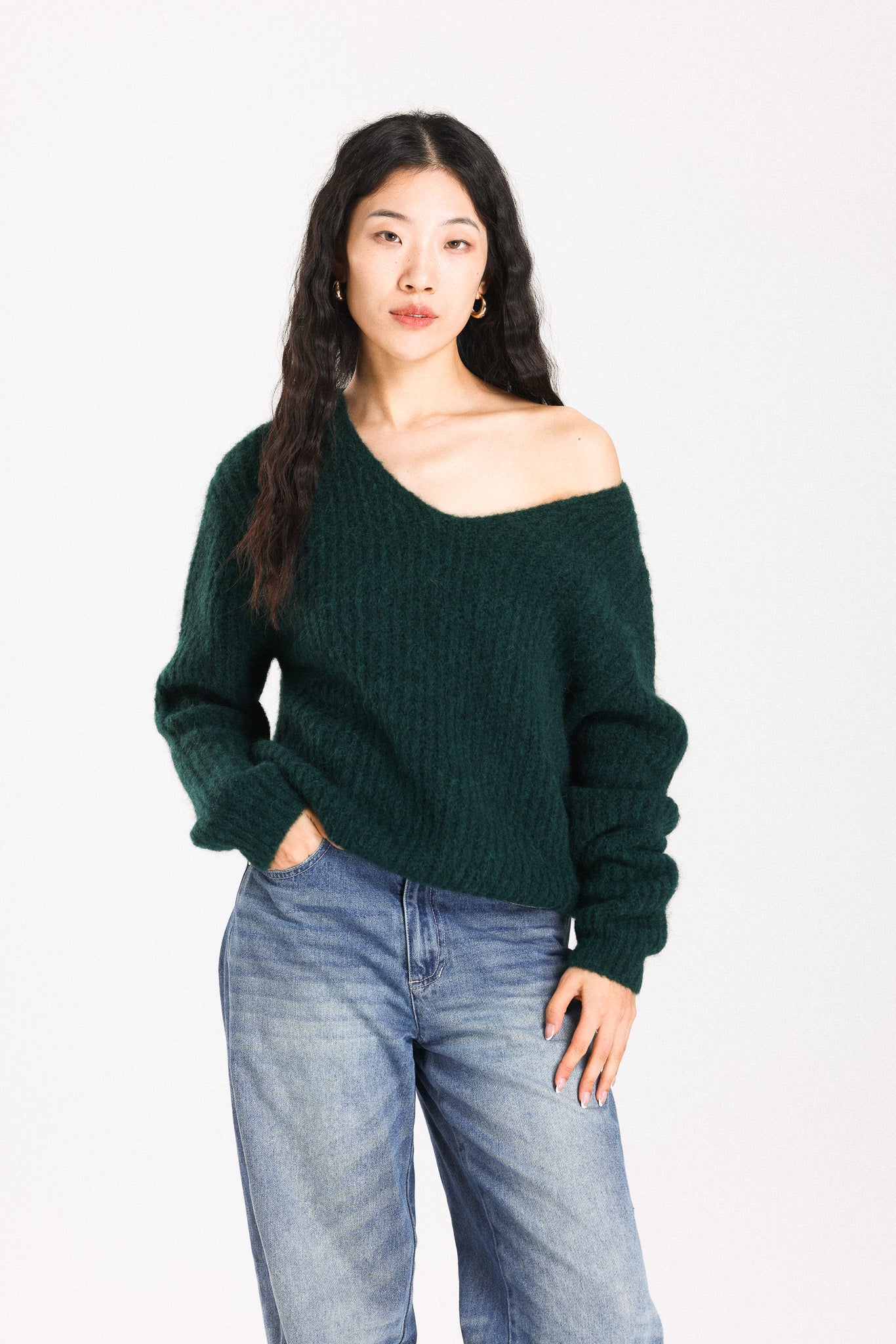 Immy V-neck Basic Alpaca wool  Knit Jumper  - Forest