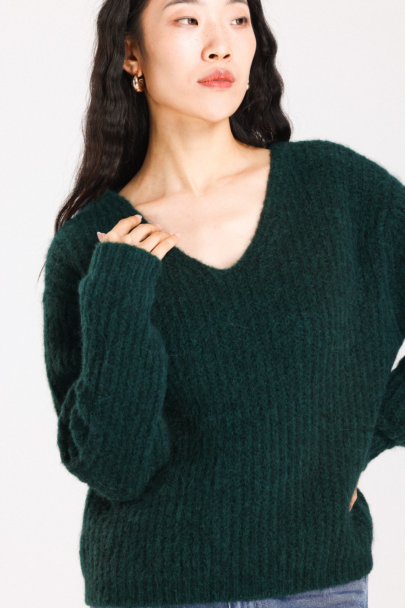 Immy V-neck Basic Alpaca wool  Knit Jumper  - Forest