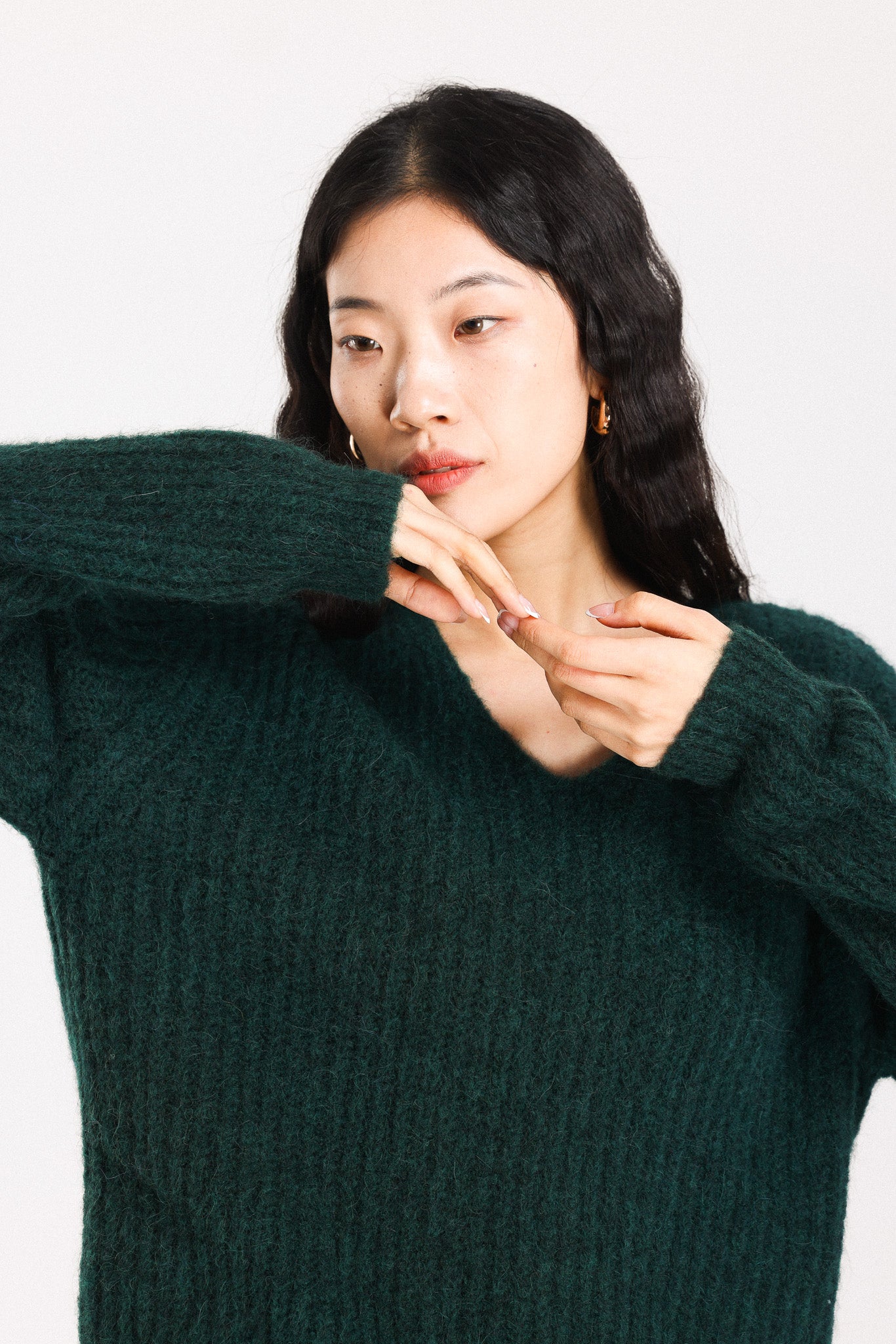 Immy V-neck Basic Alpaca wool  Knit Jumper  - Forest