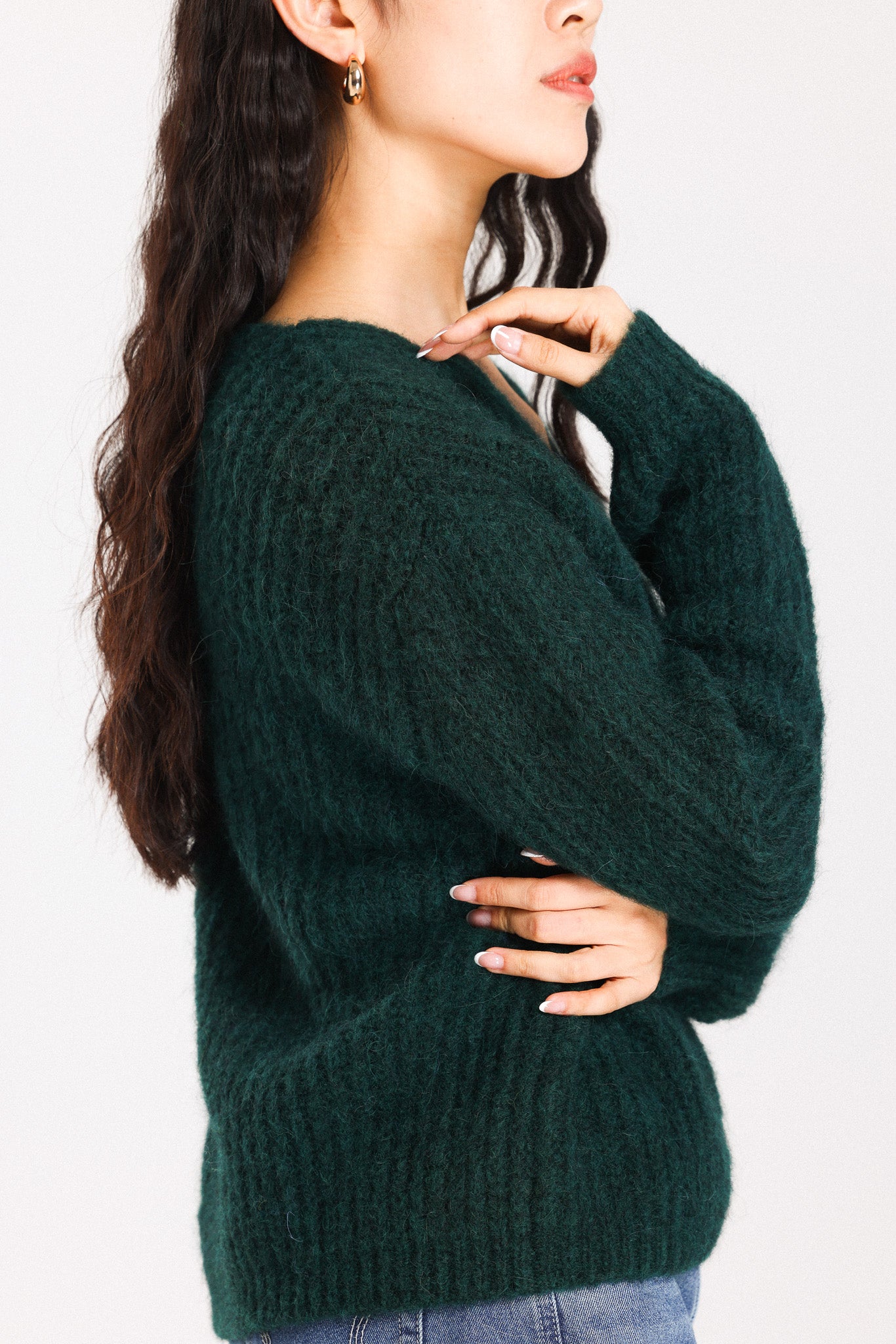 Immy V-neck Basic Alpaca wool  Knit Jumper  - Forest