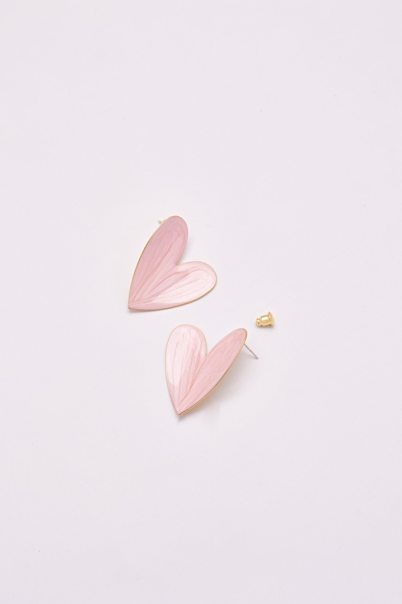 Enamel Large Heart Earrings Pink